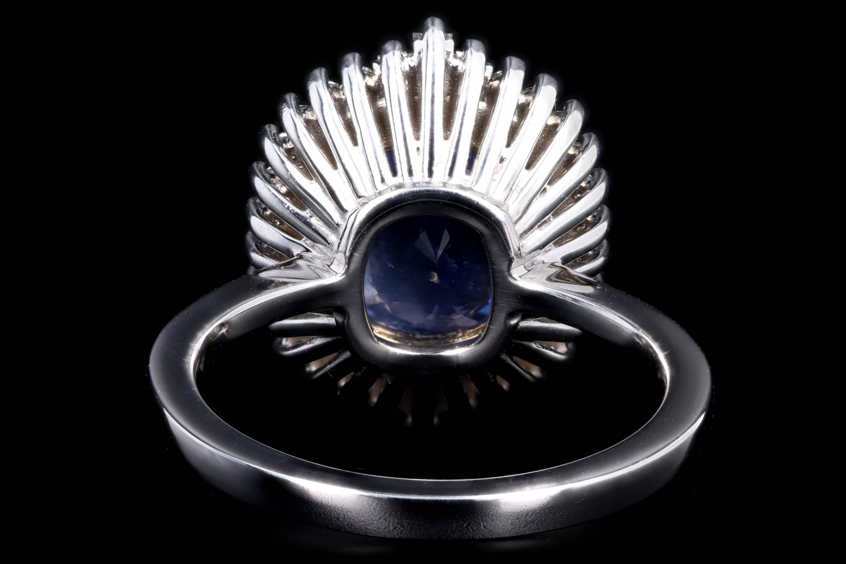 Women's Platinum 5.12 Carat Cushion Cut Natural Sapphire & Diamond Baguette Fan Ring For Sale