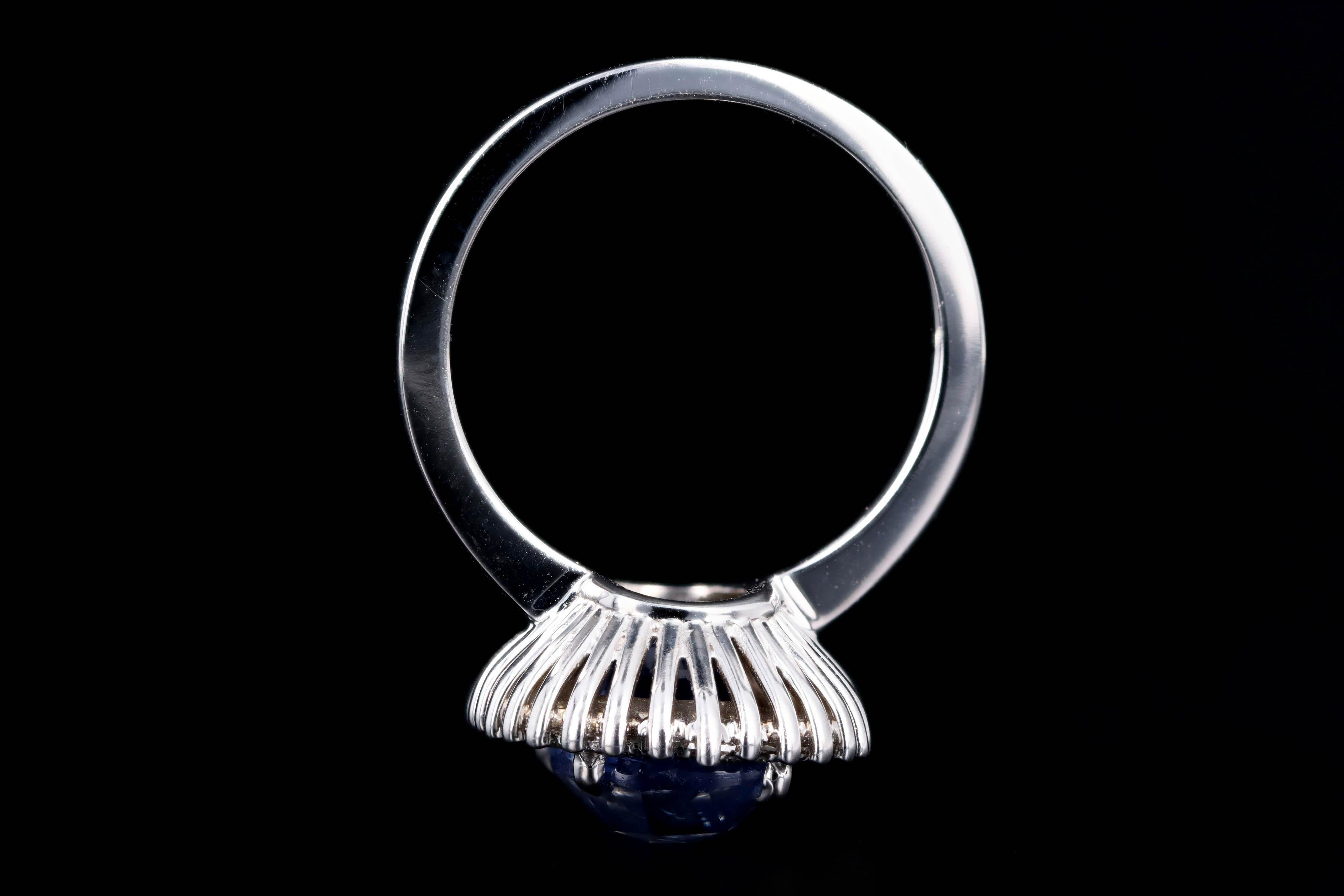 Platinum 5.12 Carat Cushion Cut Natural Sapphire & Diamond Baguette Fan Ring For Sale 2
