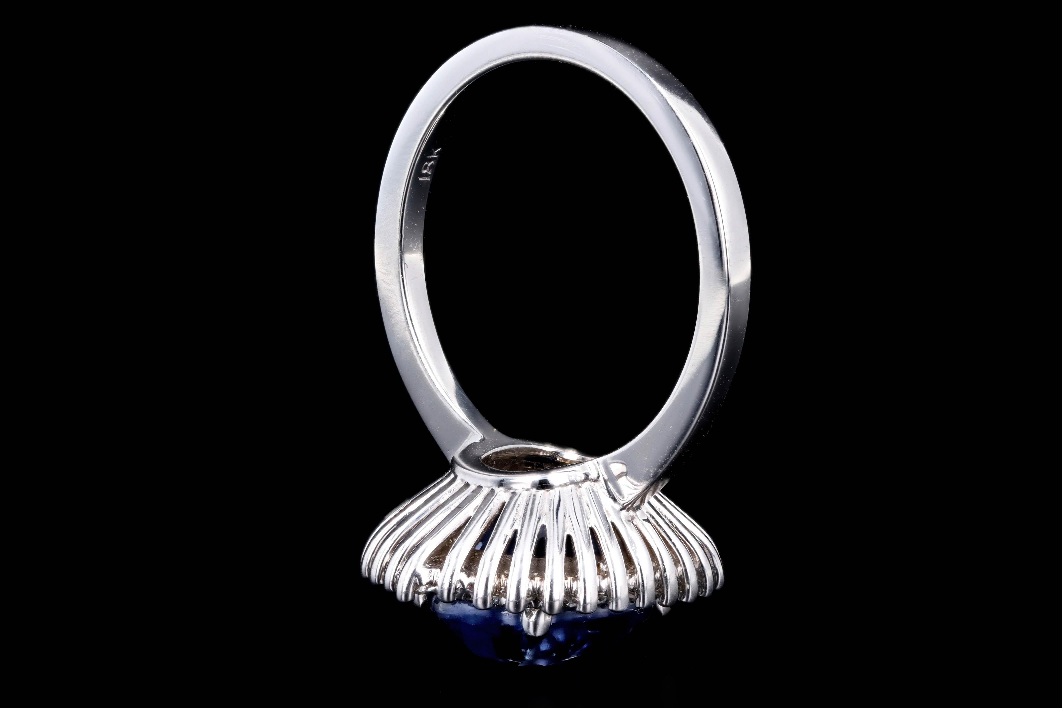 Platinum 5.12 Carat Cushion Cut Natural Sapphire & Diamond Baguette Fan Ring For Sale 3