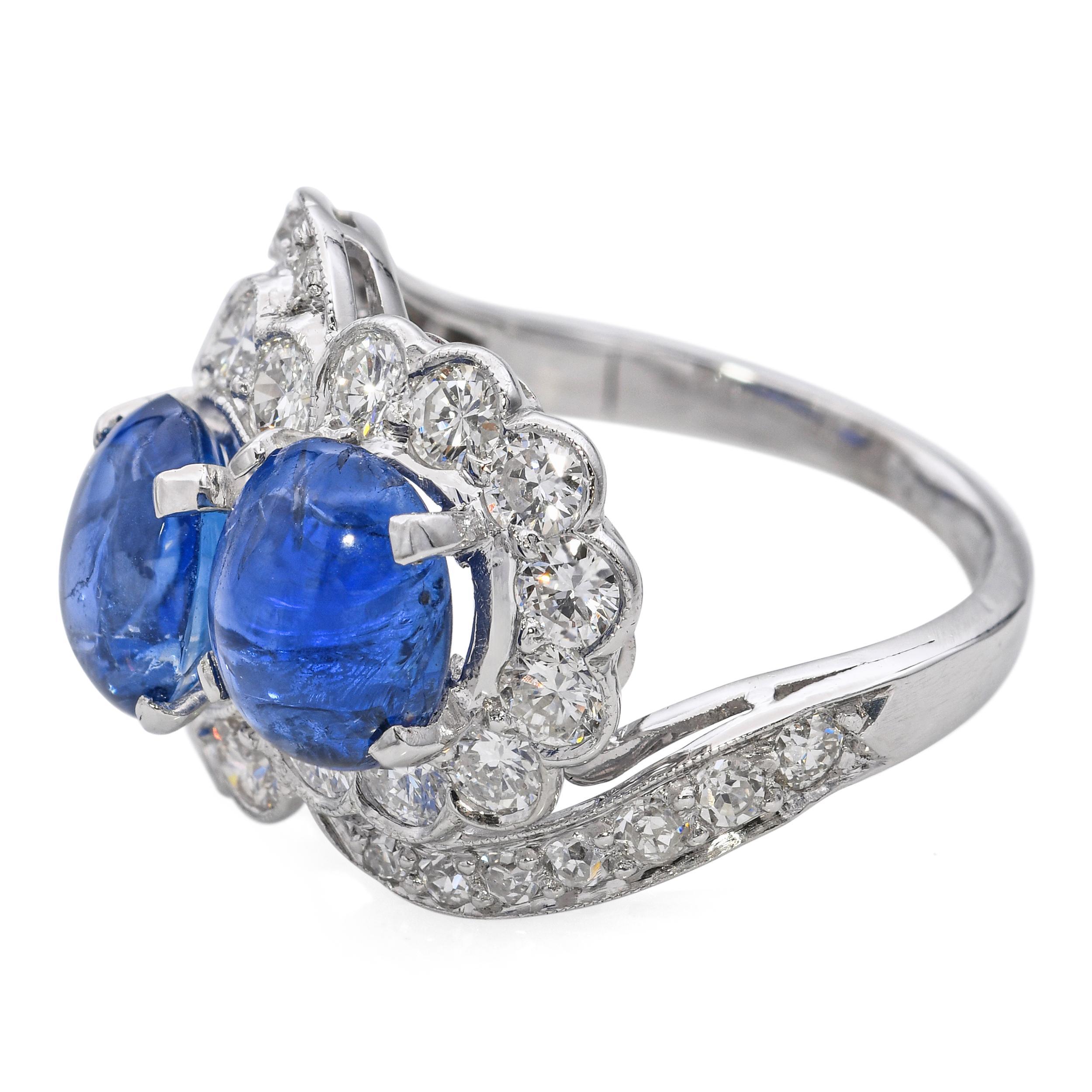 Bague florale Toi et Moi en platine 5.14tcw saphir et 1.25tcw diamant Bon état - En vente à New York, NY