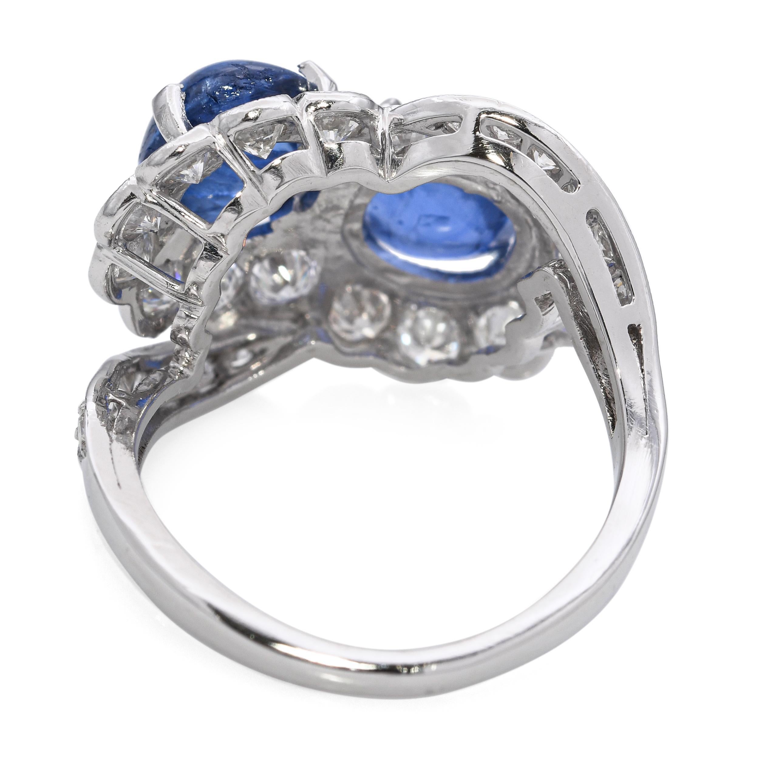 Bague florale Toi et Moi en platine 5.14tcw saphir et 1.25tcw diamant Pour femmes en vente