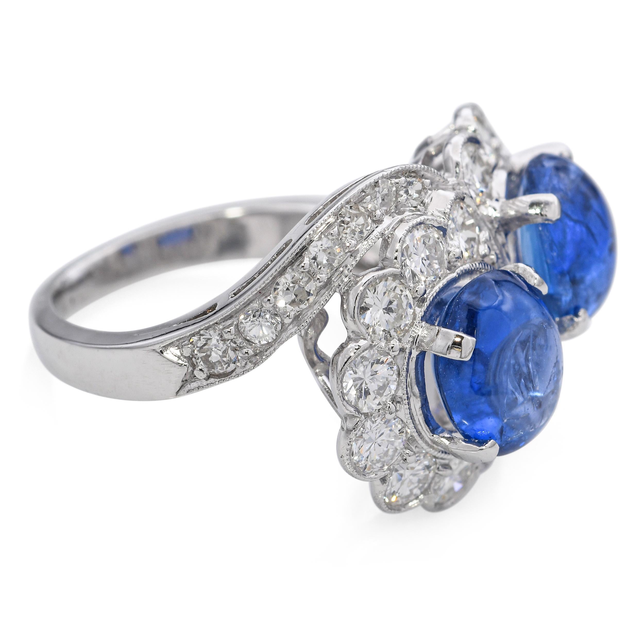 Bague florale Toi et Moi en platine 5.14tcw saphir et 1.25tcw diamant en vente 1