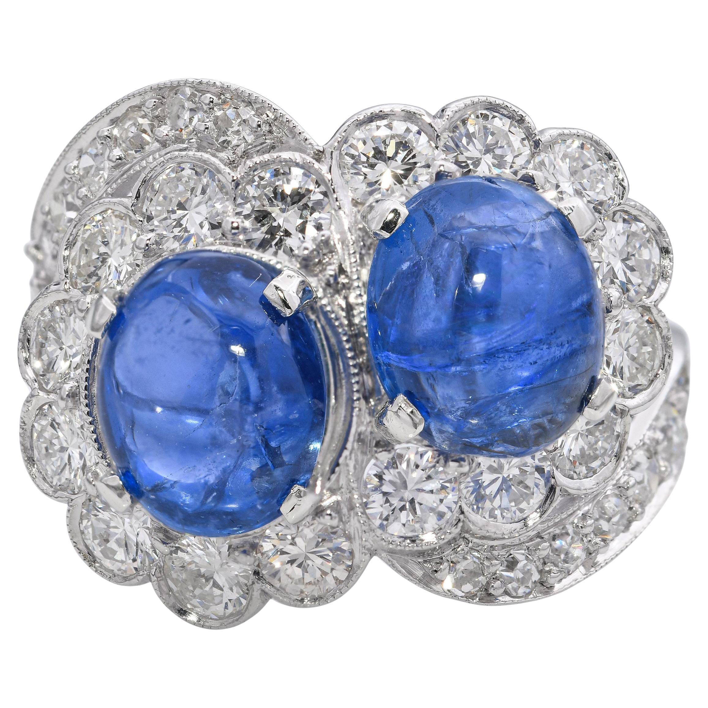Bague florale Toi et Moi en platine 5.14tcw saphir et 1.25tcw diamant en vente