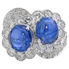 Platinum 5.14tcw Sapphire and 1.25tcw Diamond Toi et Moi Floral Ring