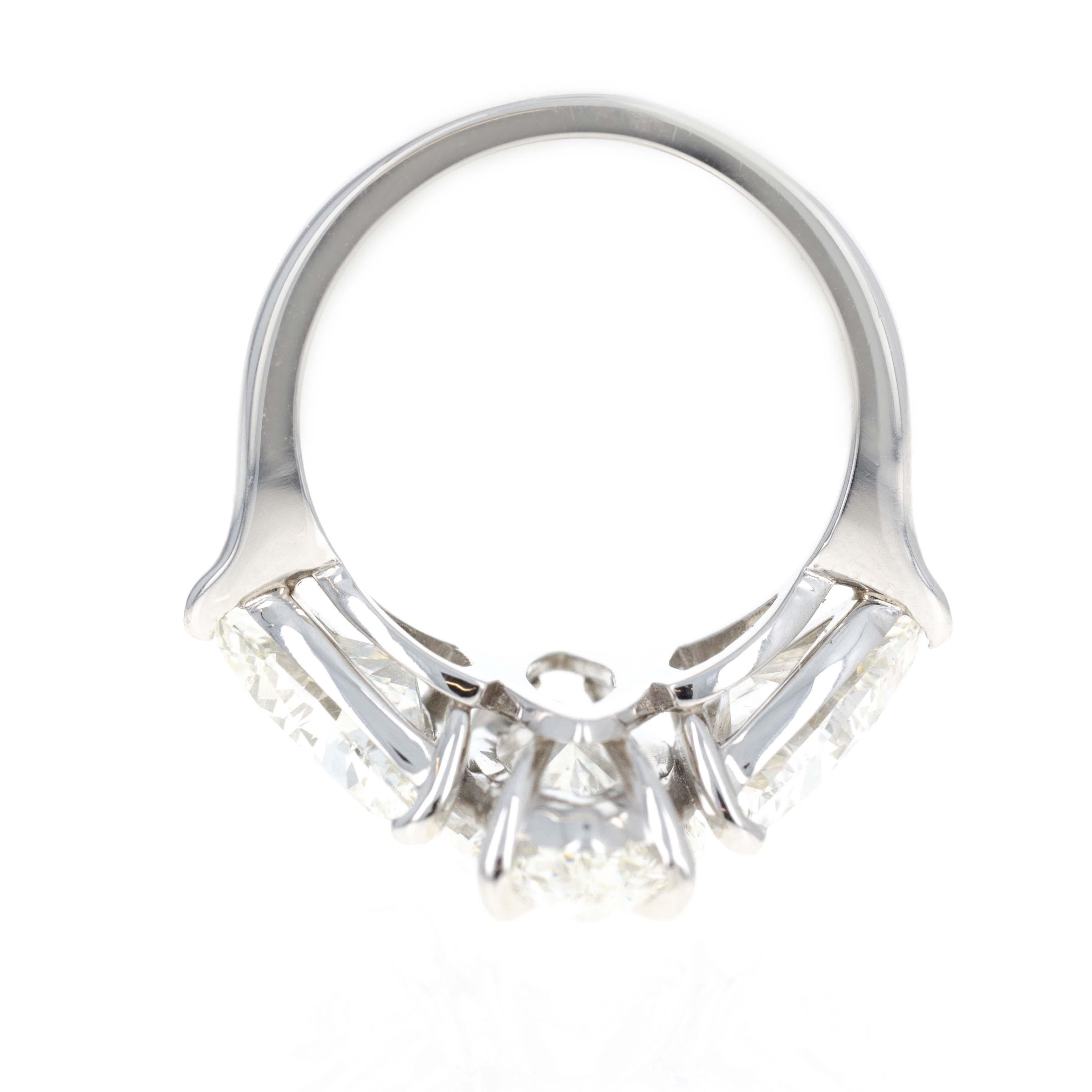 Platinum 5.16 Carat Moval Diamond Three Stone Engagement Ring In New Condition For Sale In Cape May, NJ