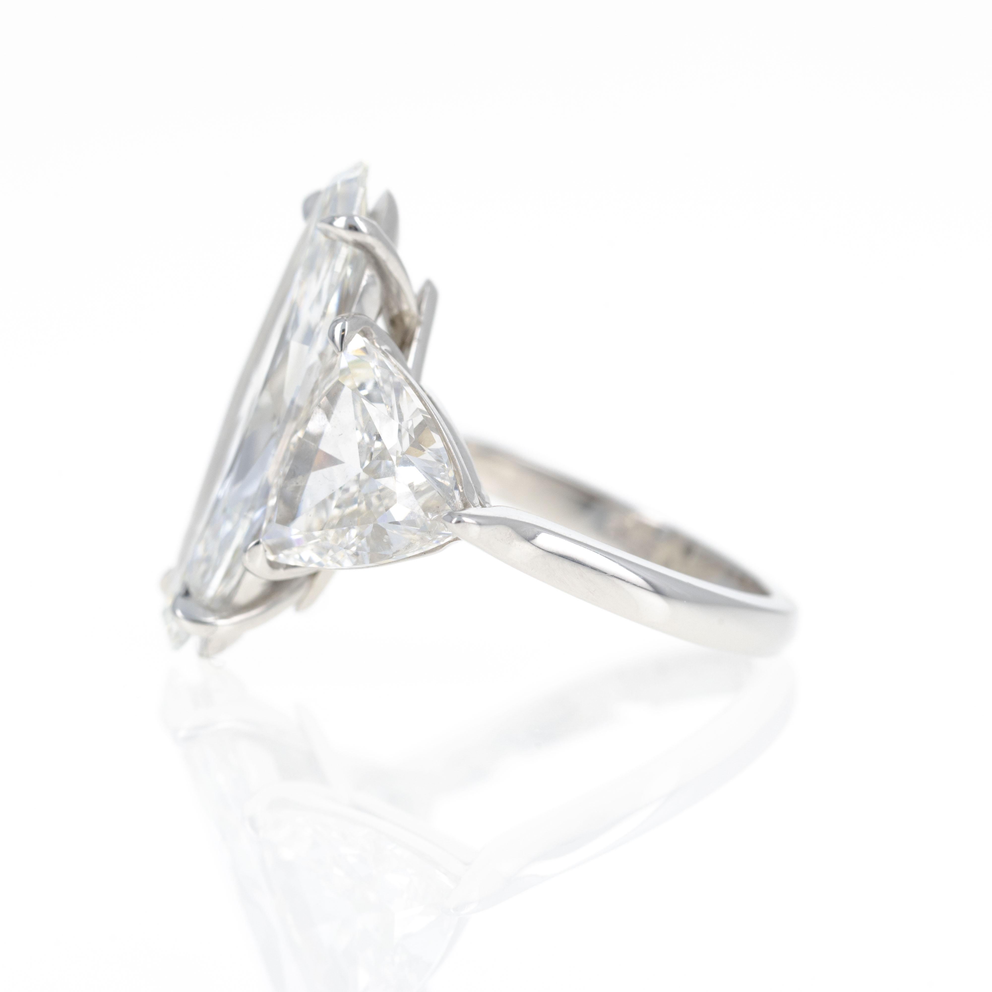Platinum 5.16 Carat Moval Diamond Three Stone Engagement Ring For Sale 1