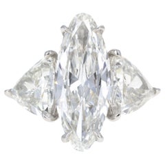 Platinum 5.16 Carat Moval Diamond Three Stone Engagement Ring