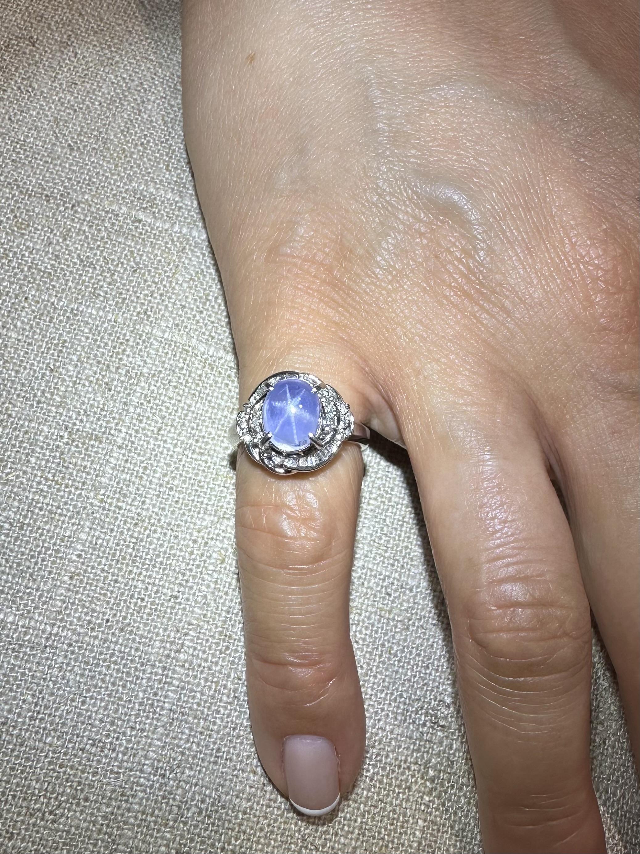 Platin 5,18ct GIA Star Sapphire w / Diamant Floral Design Petite Cocktail Ring im Angebot 6