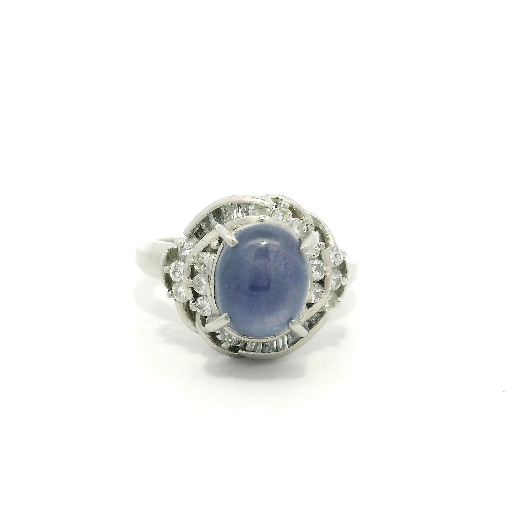 Platin 5,18ct GIA Star Sapphire w / Diamant Floral Design Petite Cocktail Ring im Angebot 8