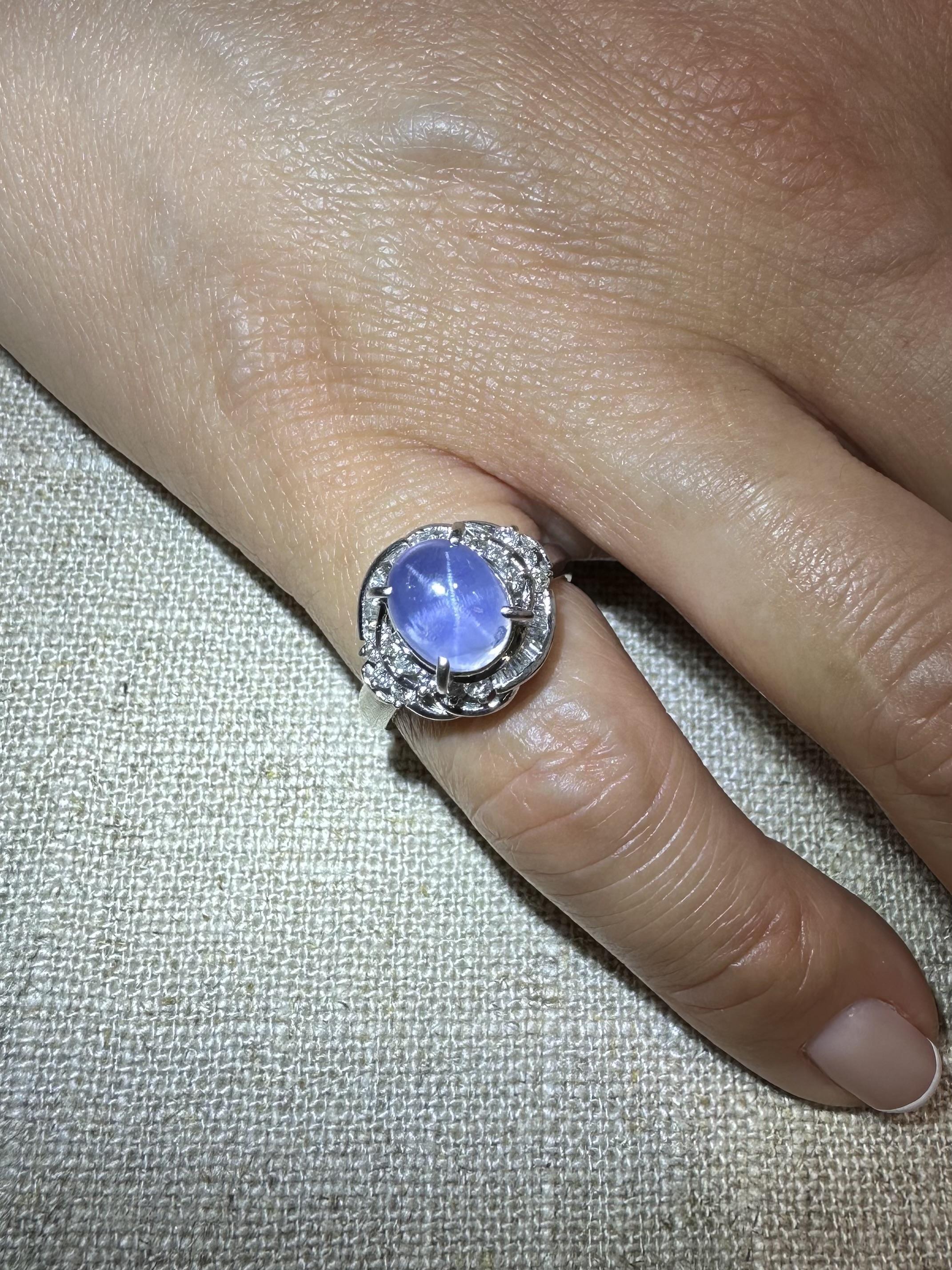 Platin 5,18ct GIA Star Sapphire w / Diamant Floral Design Petite Cocktail Ring im Angebot 10