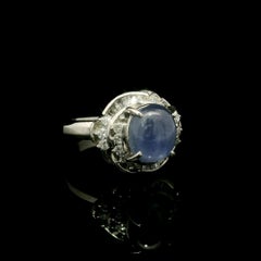 Platinum 5.18ct GIA Star Sapphire w/ Diamond Floral Design Petite Cocktail Ring