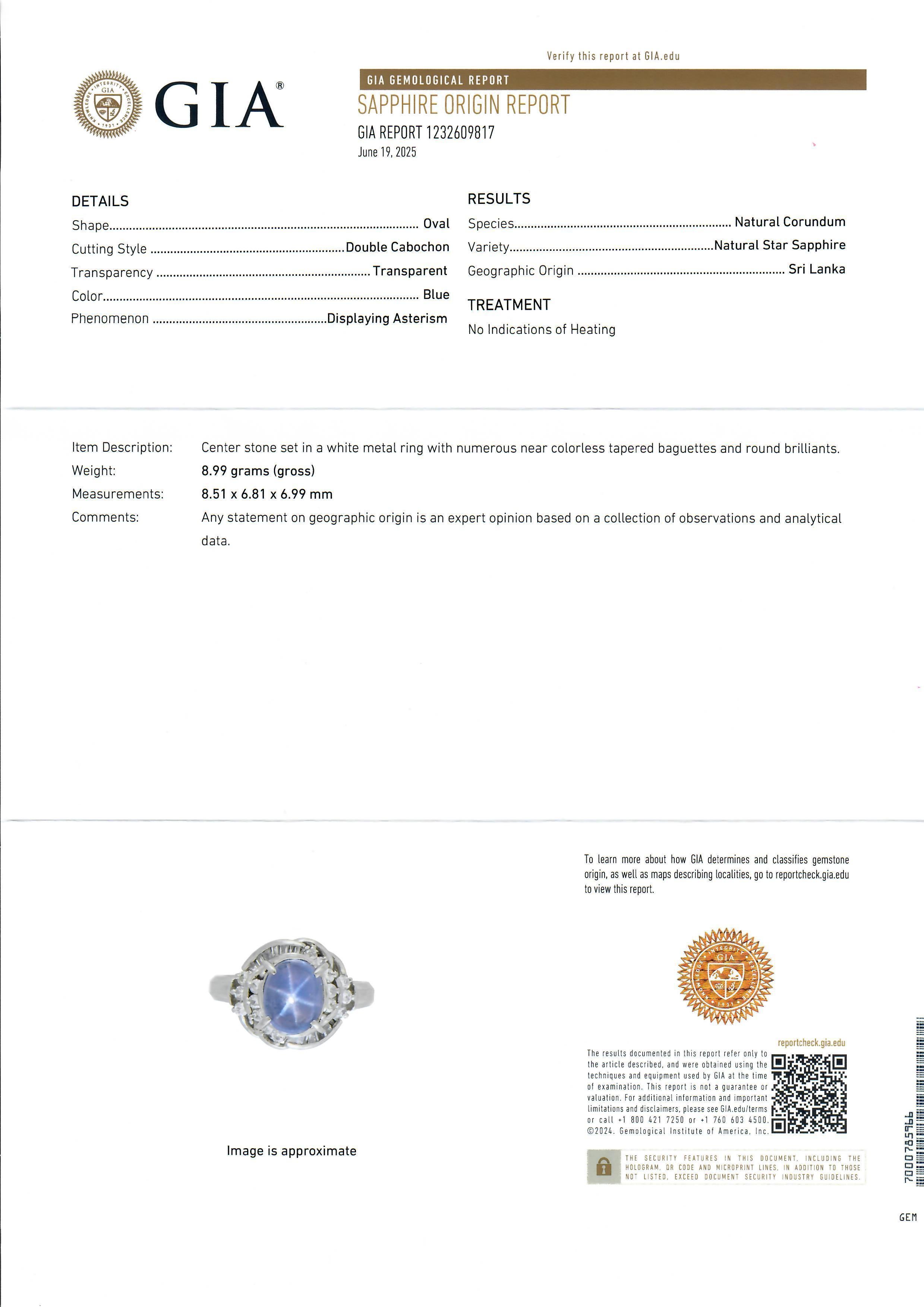 Platin 5,18ct GIA Star Sapphire w / Diamant Floral Design Petite Cocktail Ring (Cabochon) im Angebot