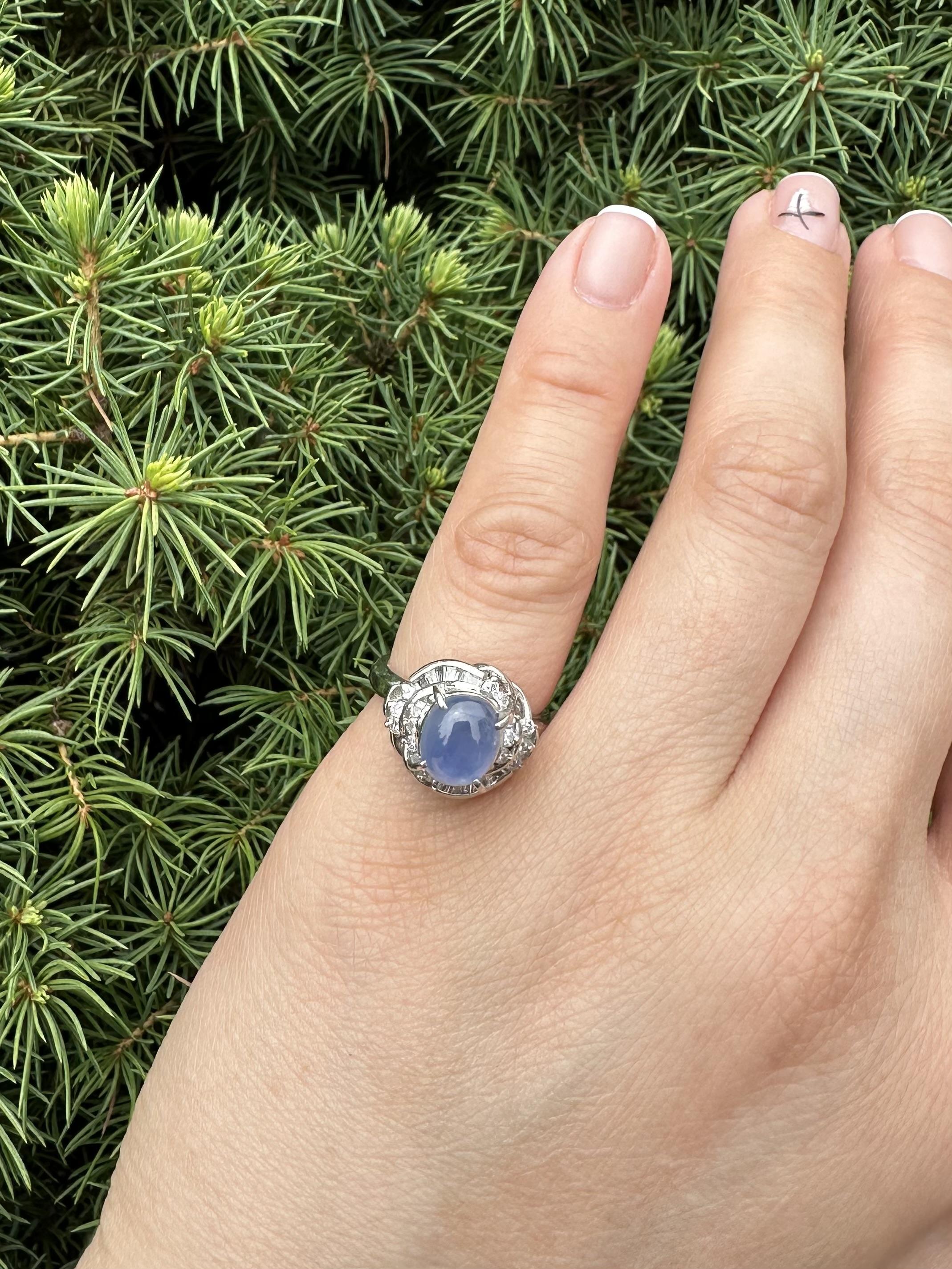 Platin 5,18ct GIA Star Sapphire w / Diamant Floral Design Petite Cocktail Ring im Zustand „Hervorragend“ im Angebot in Montclair, NJ