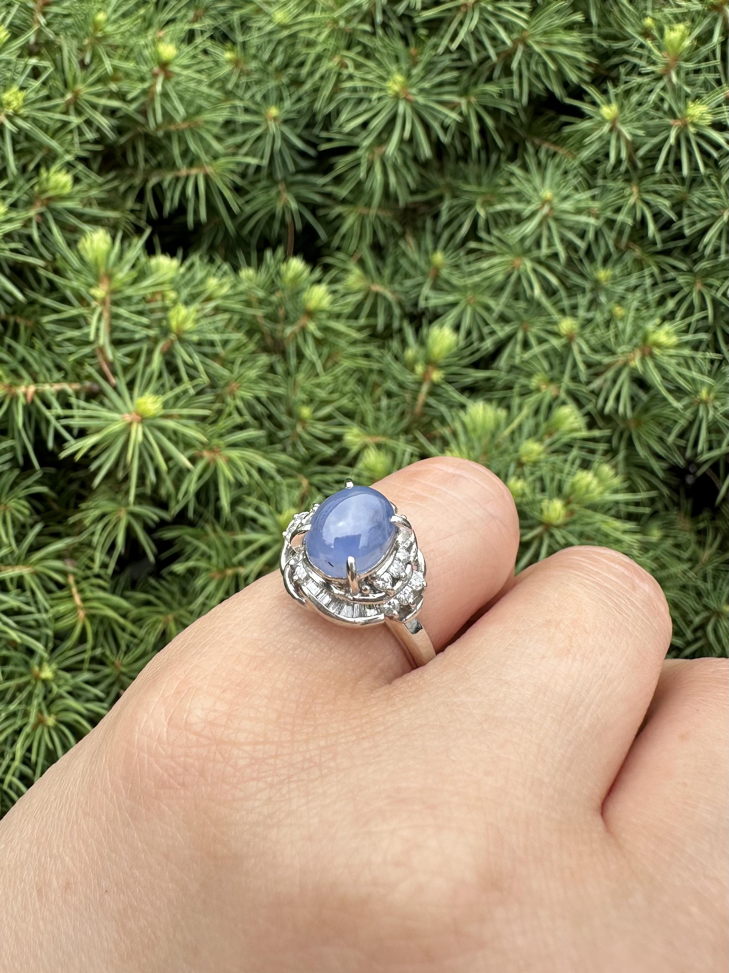 Platin 5,18ct GIA Star Sapphire w / Diamant Floral Design Petite Cocktail Ring Damen im Angebot