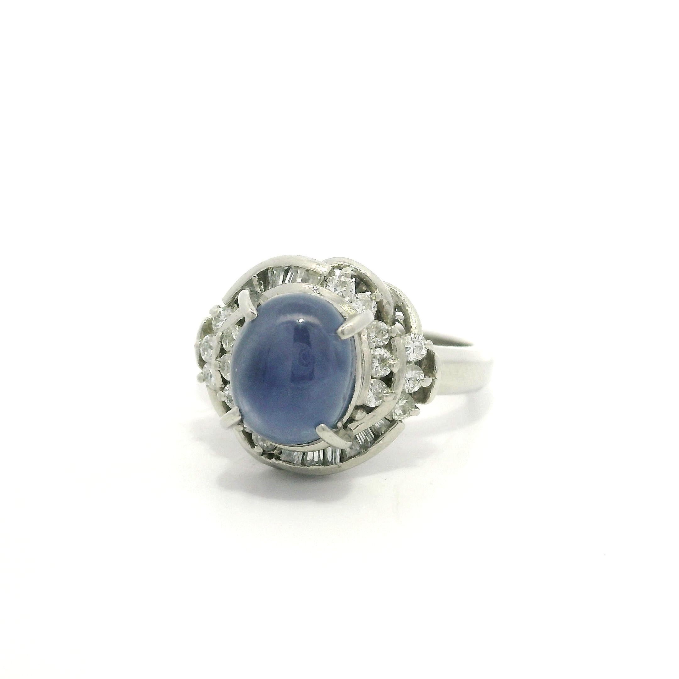 Platin 5,18ct GIA Star Sapphire w / Diamant Floral Design Petite Cocktail Ring im Angebot 1