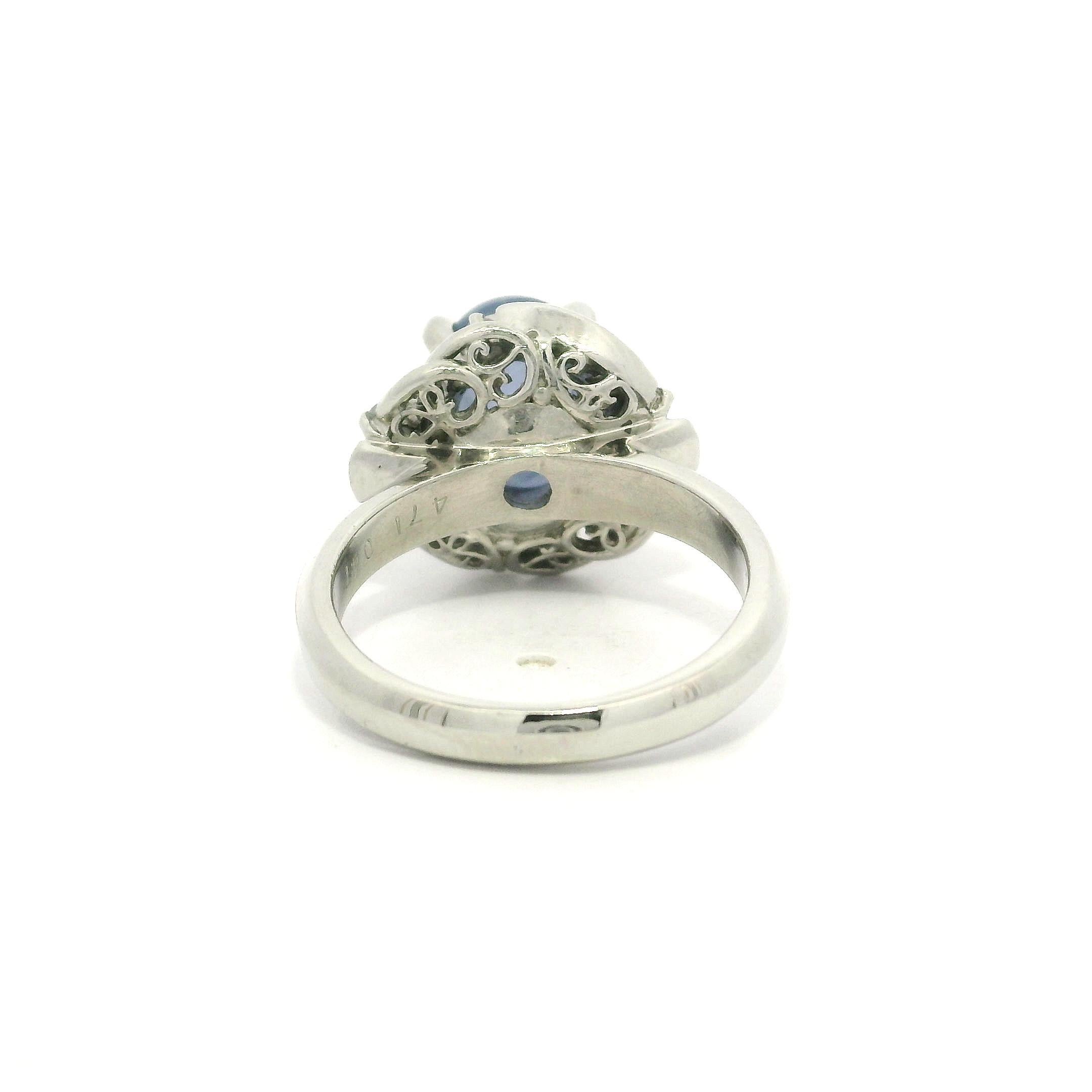 Platin 5,18ct GIA Star Sapphire w / Diamant Floral Design Petite Cocktail Ring im Angebot 4