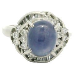 Platin 5,18ct GIA Star Sapphire w / Diamant Floral Design Petite Cocktail Ring