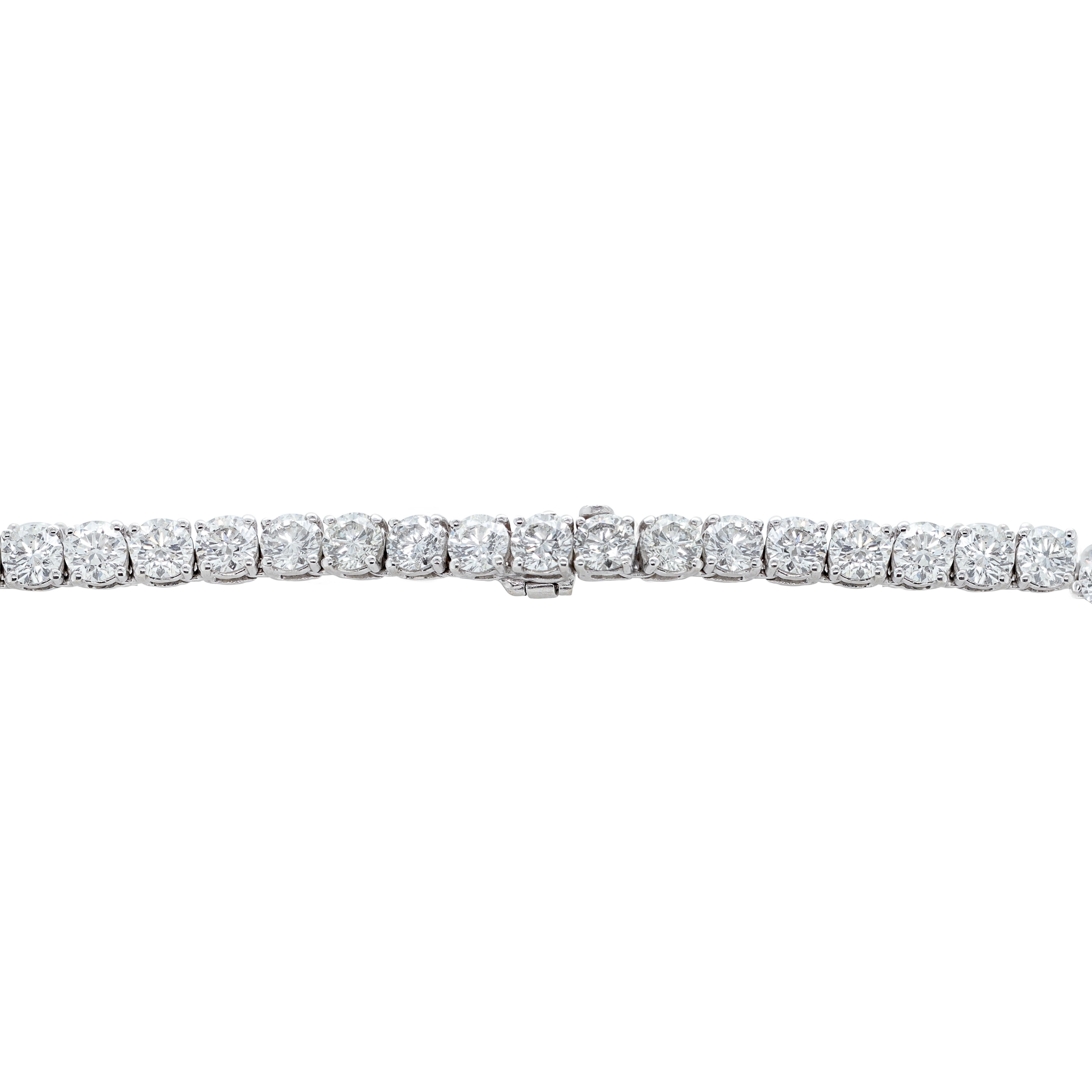 Round Cut Diana M. Platinum 52.00 Carat Diamond Tennis Necklace '0.75 CT Each Diamond' For Sale
