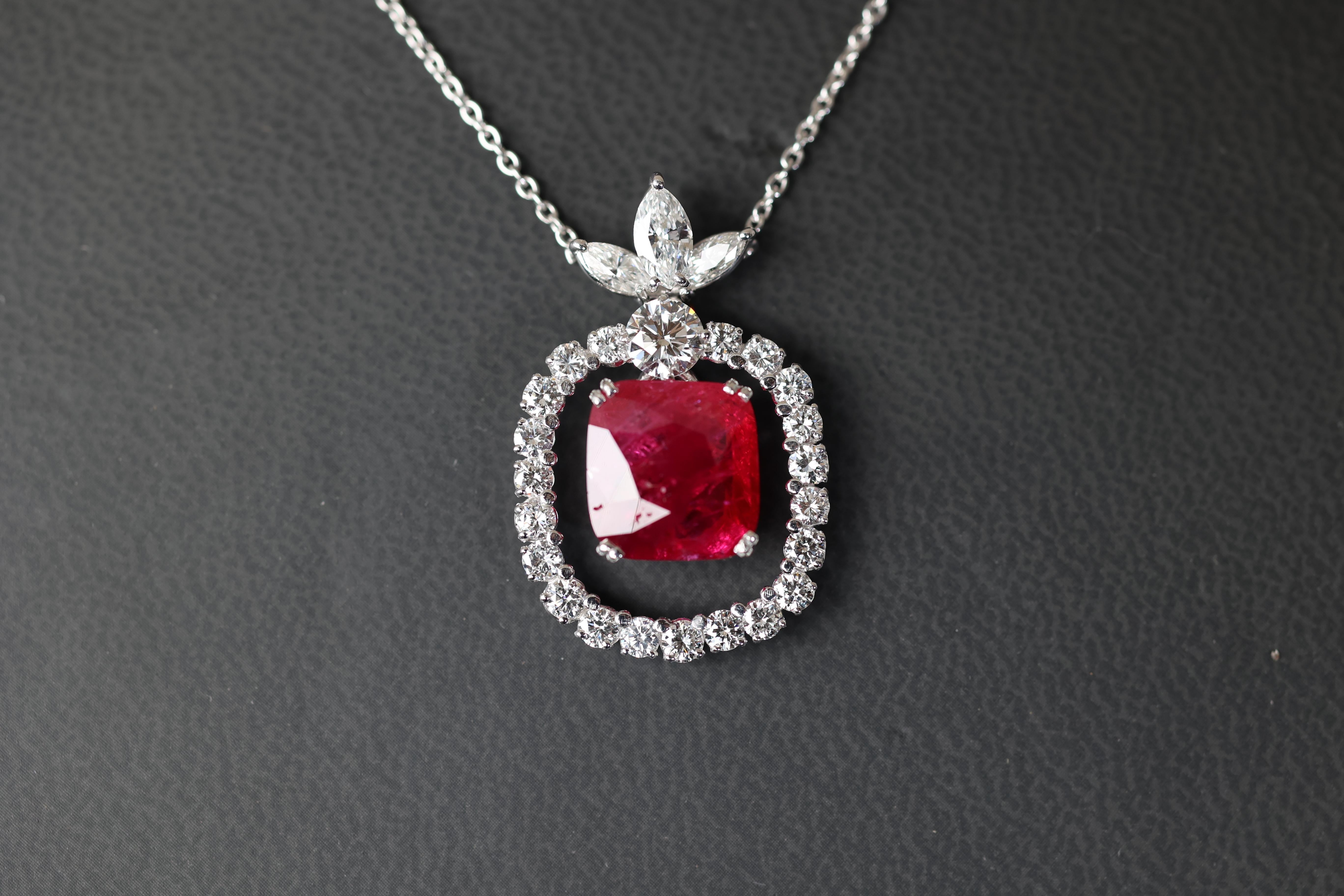 Platinum 5.22 Ct Ruby and Diamonds Ring & 8.89 Ct Ruby Necklace & Pear Bracelet 6