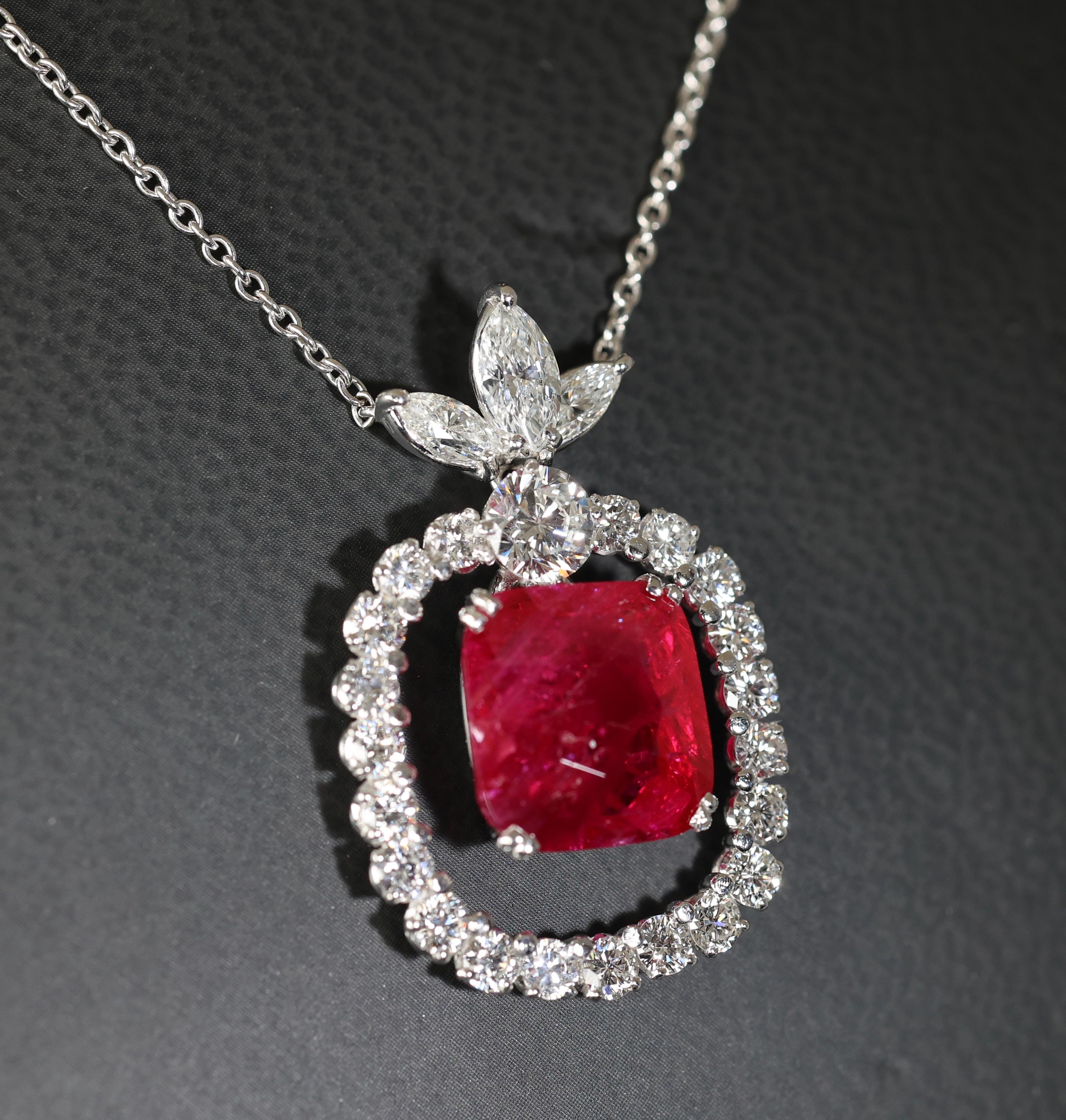 Platinum 5.22 Ct Ruby and Diamonds Ring & 8.89 Ct Ruby Necklace & Pear Bracelet 7