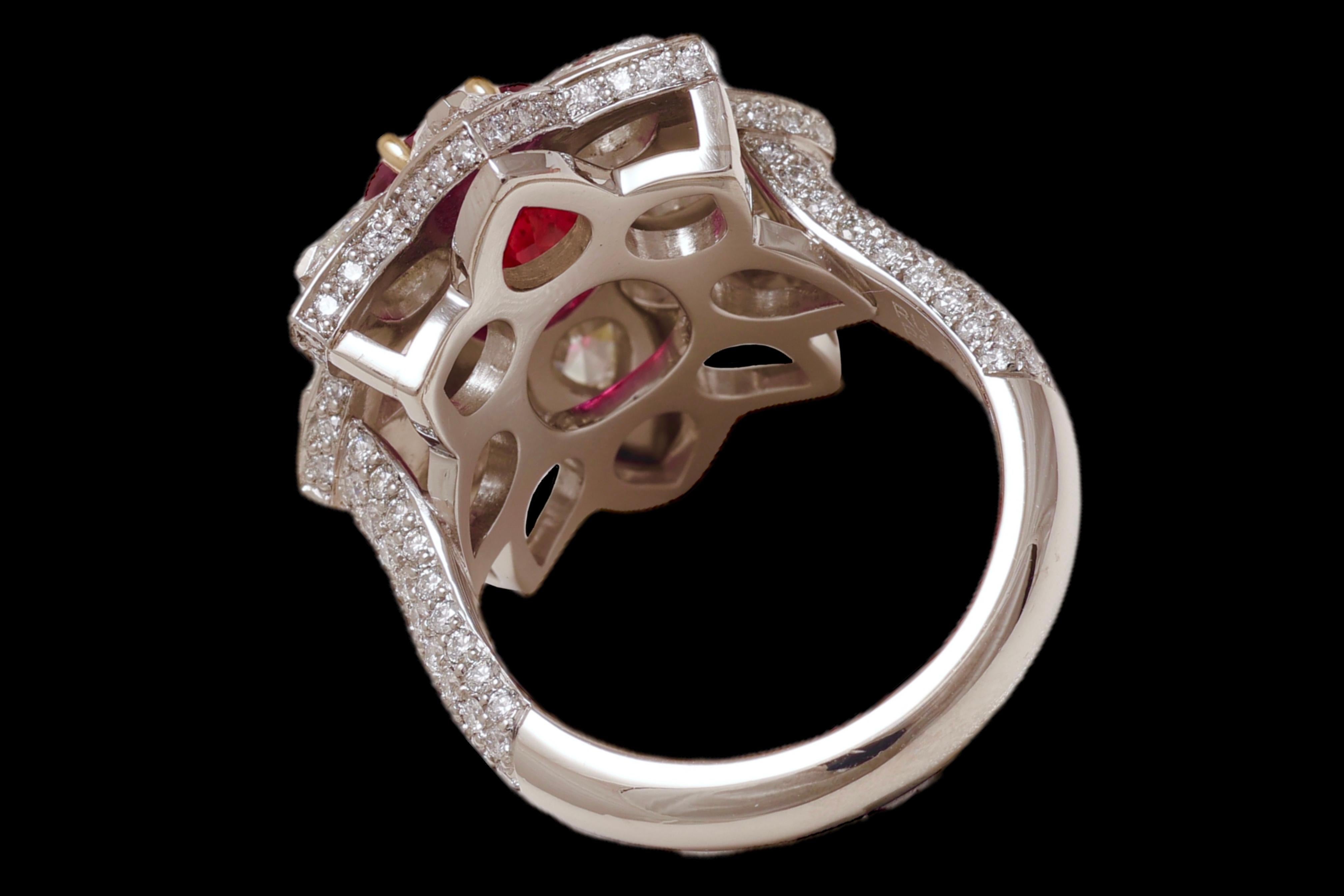 Artisan Platinum 5.22 Ct Ruby and Diamonds Ring & 8.89 Ct Ruby Necklace & Pear Bracelet