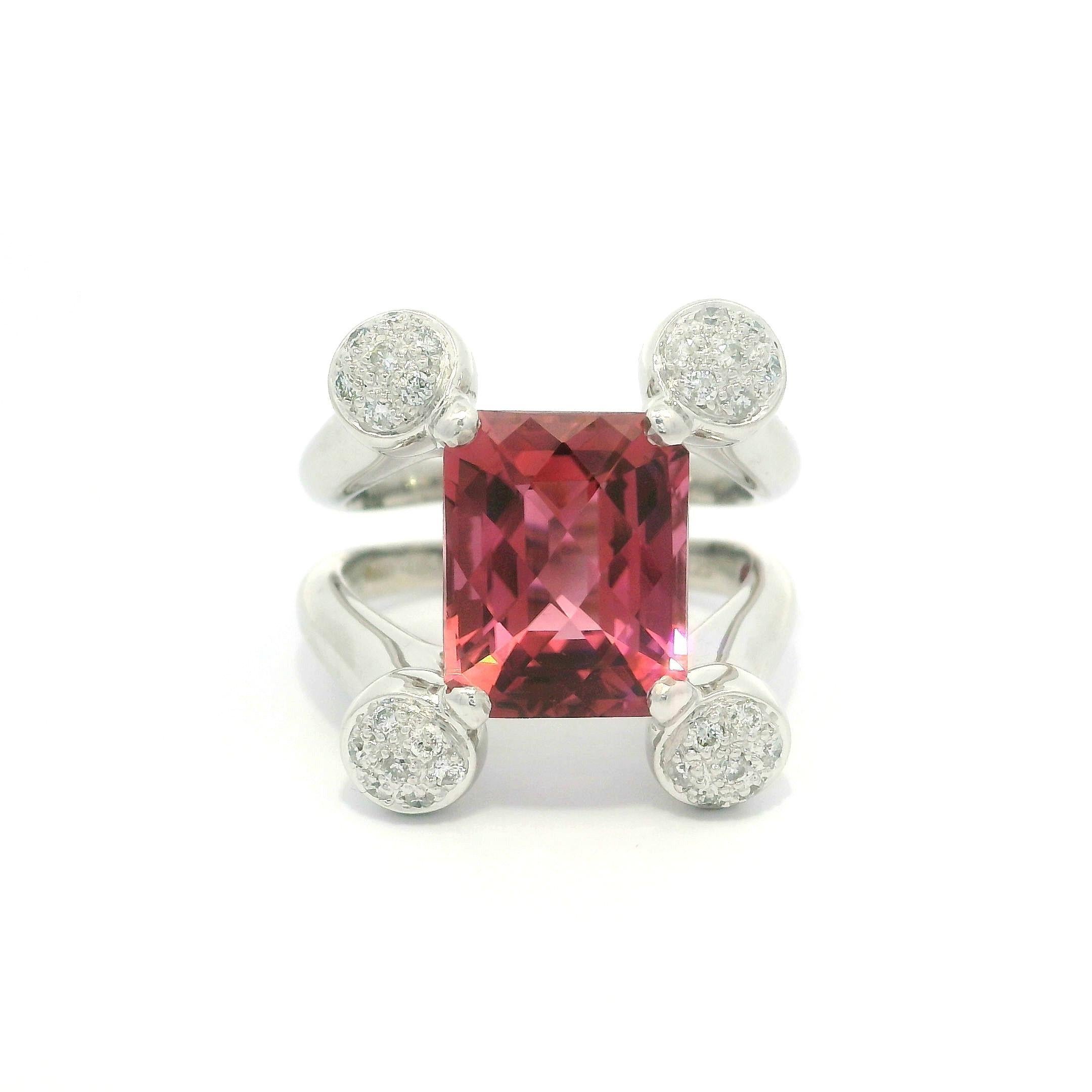 Platinum 5.2ctw High Quality Pink Tourmaline & Diamond Split Shank Ring