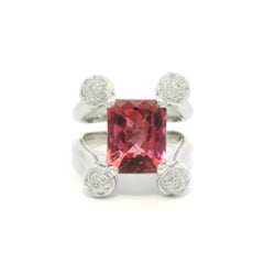 Platinum 5.2ctw High Quality Pink Tourmaline & Diamond Split Shank Ring