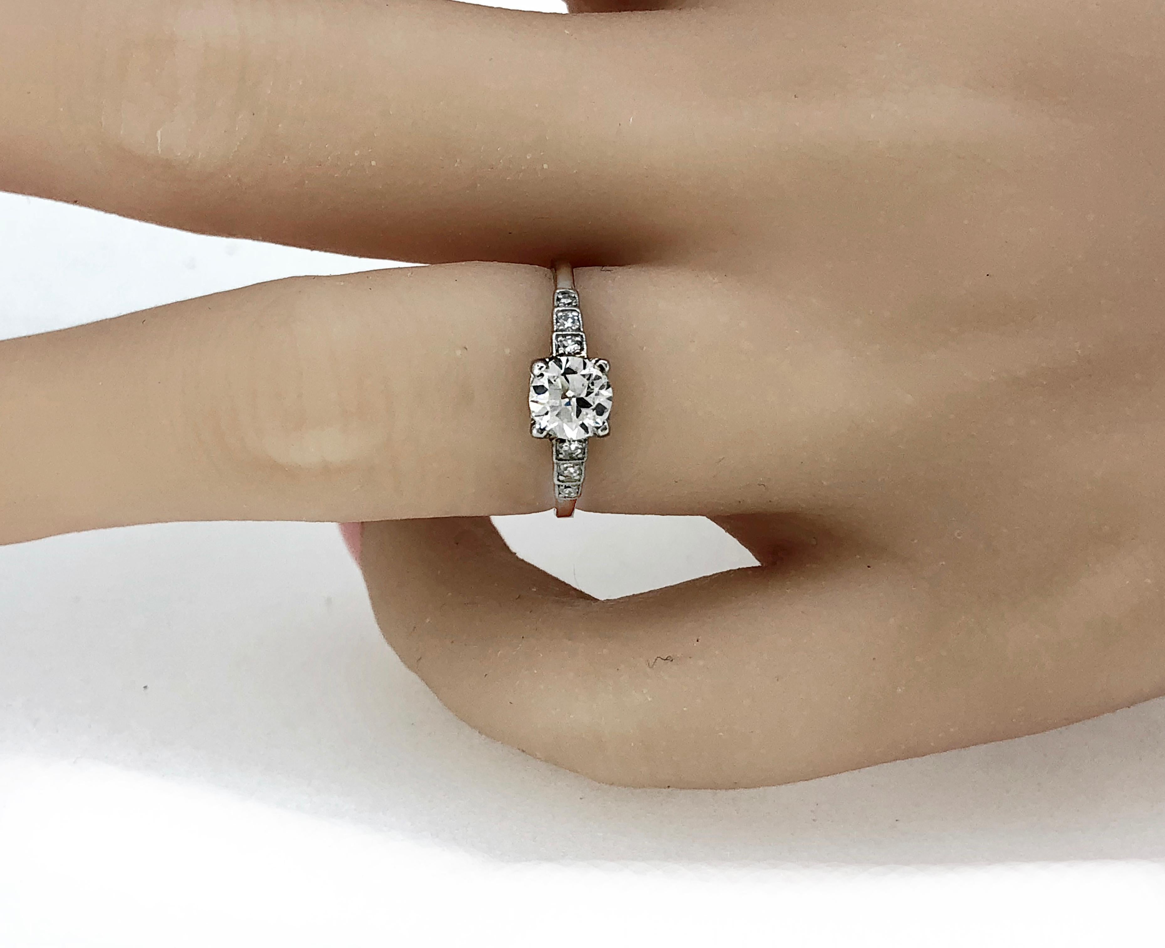 Old European Cut Platinum .53 Carat Diamond Art Deco Antique Engagement Ring For Sale