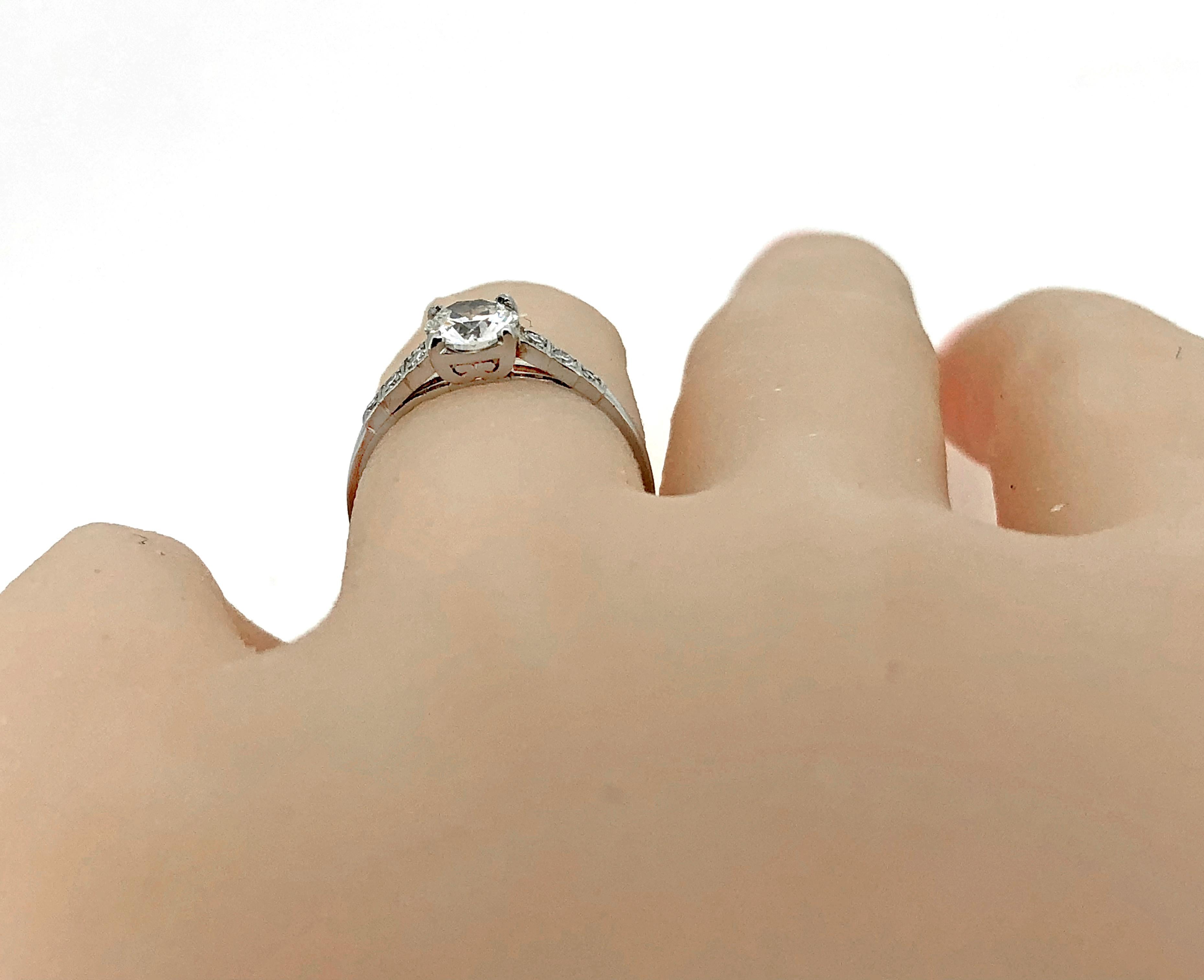 Platinum .53 Carat Diamond Art Deco Antique Engagement Ring In Excellent Condition For Sale In Tampa, FL