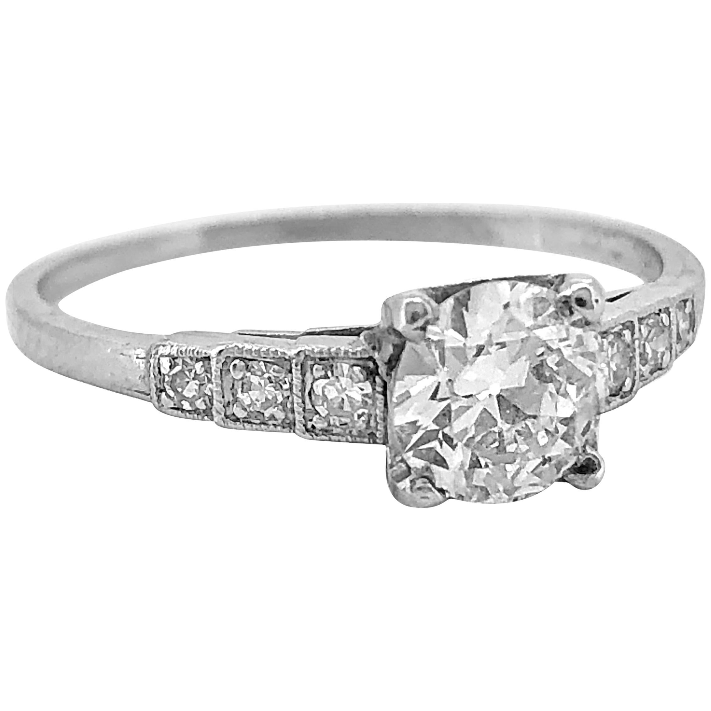 Platinum .53 Carat Diamond Art Deco Antique Engagement Ring For Sale
