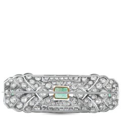Platinum 5.30ct Diamond and Emerald Art Deco Brooch MF03-021826