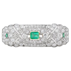 Platinum 5.30ct Diamond and Emerald Art Deco Brooch MF03-021826