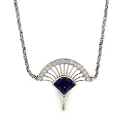 Platinum 5.36ct Tanzanite Diamond Open Fan Rope Box Link Chain Necklace