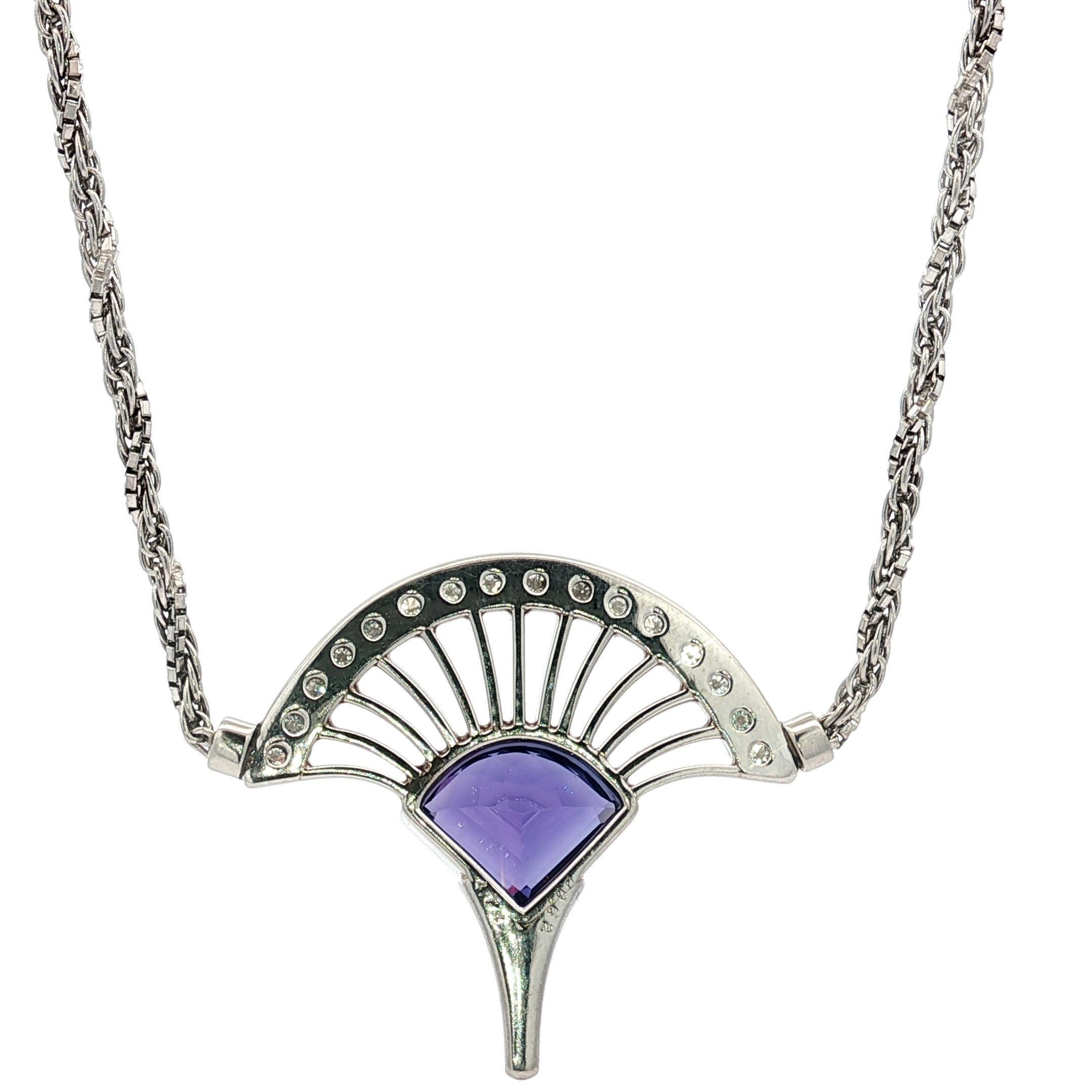 Collier en platine 5.36ct Tanzanite Diamond Open Fan Rope Box Link Chain Pour femmes en vente