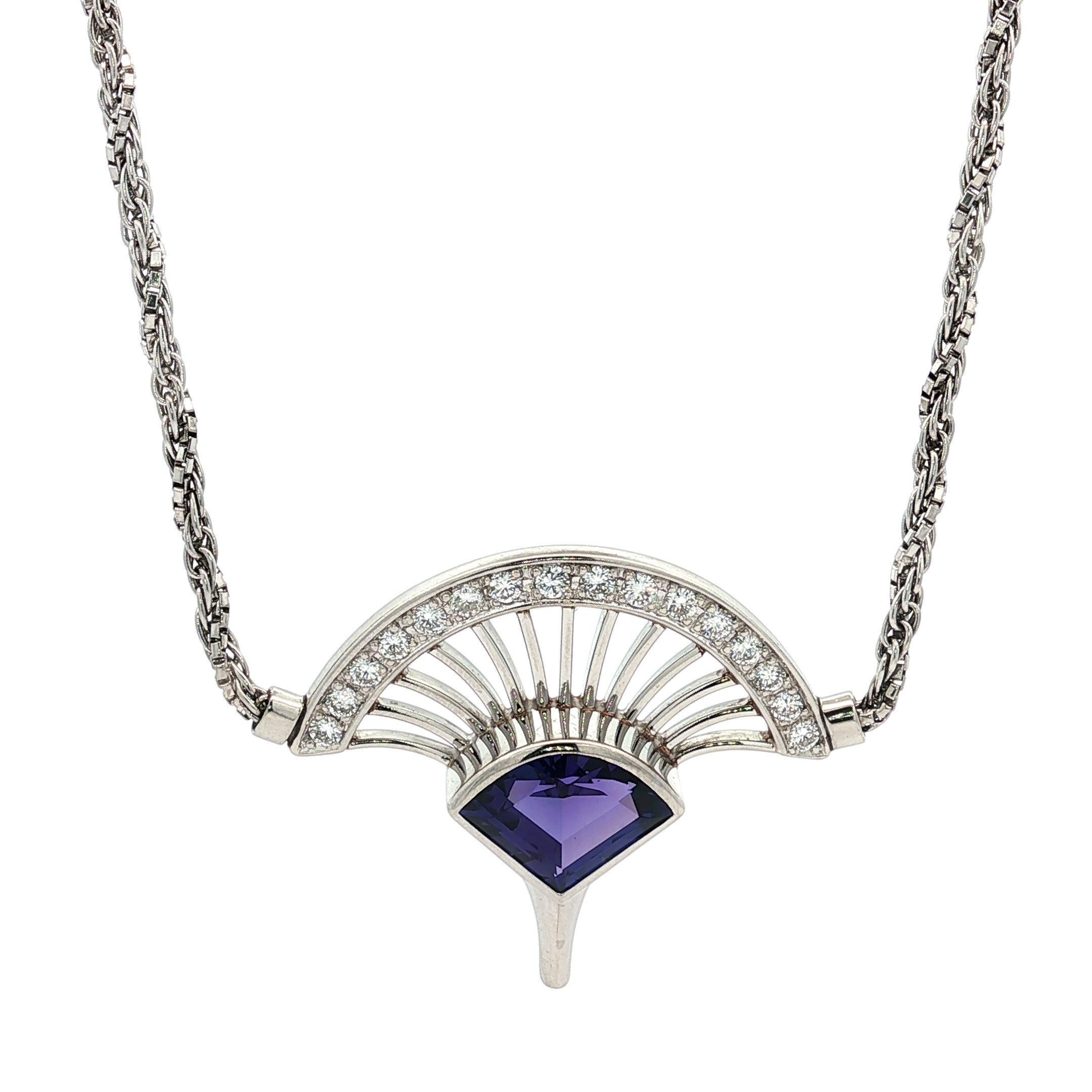Collier en platine 5.36ct Tanzanite Diamond Open Fan Rope Box Link Chain en vente 1