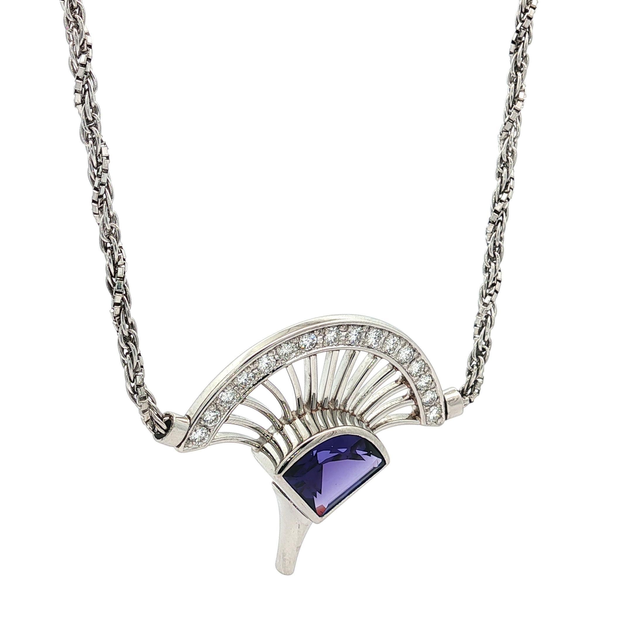 Collier en platine 5.36ct Tanzanite Diamond Open Fan Rope Box Link Chain en vente 2