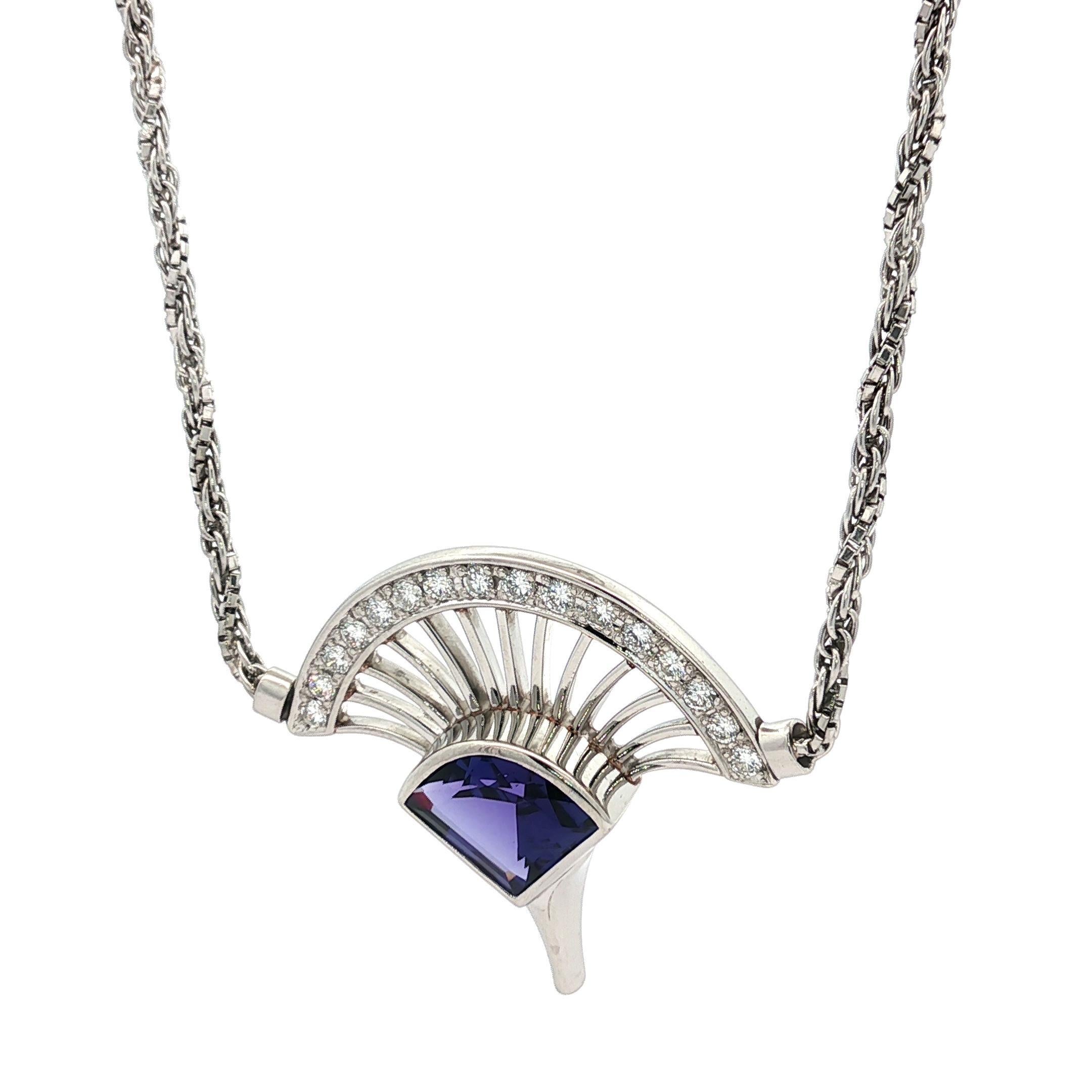 Collier en platine 5.36ct Tanzanite Diamond Open Fan Rope Box Link Chain en vente 3