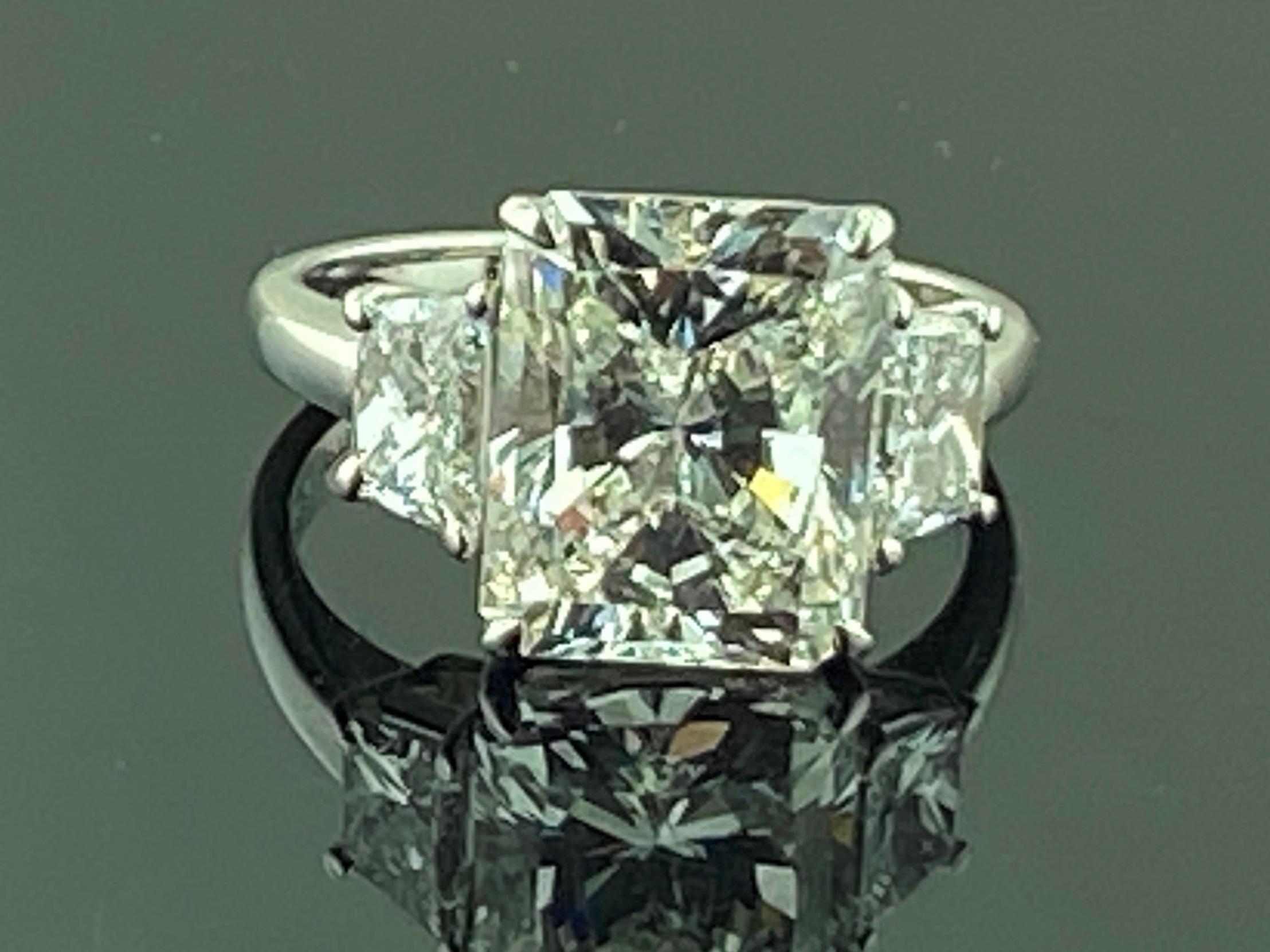Platinum 5.39 Radiant Cut Diamond Ring, GIA For Sale 2