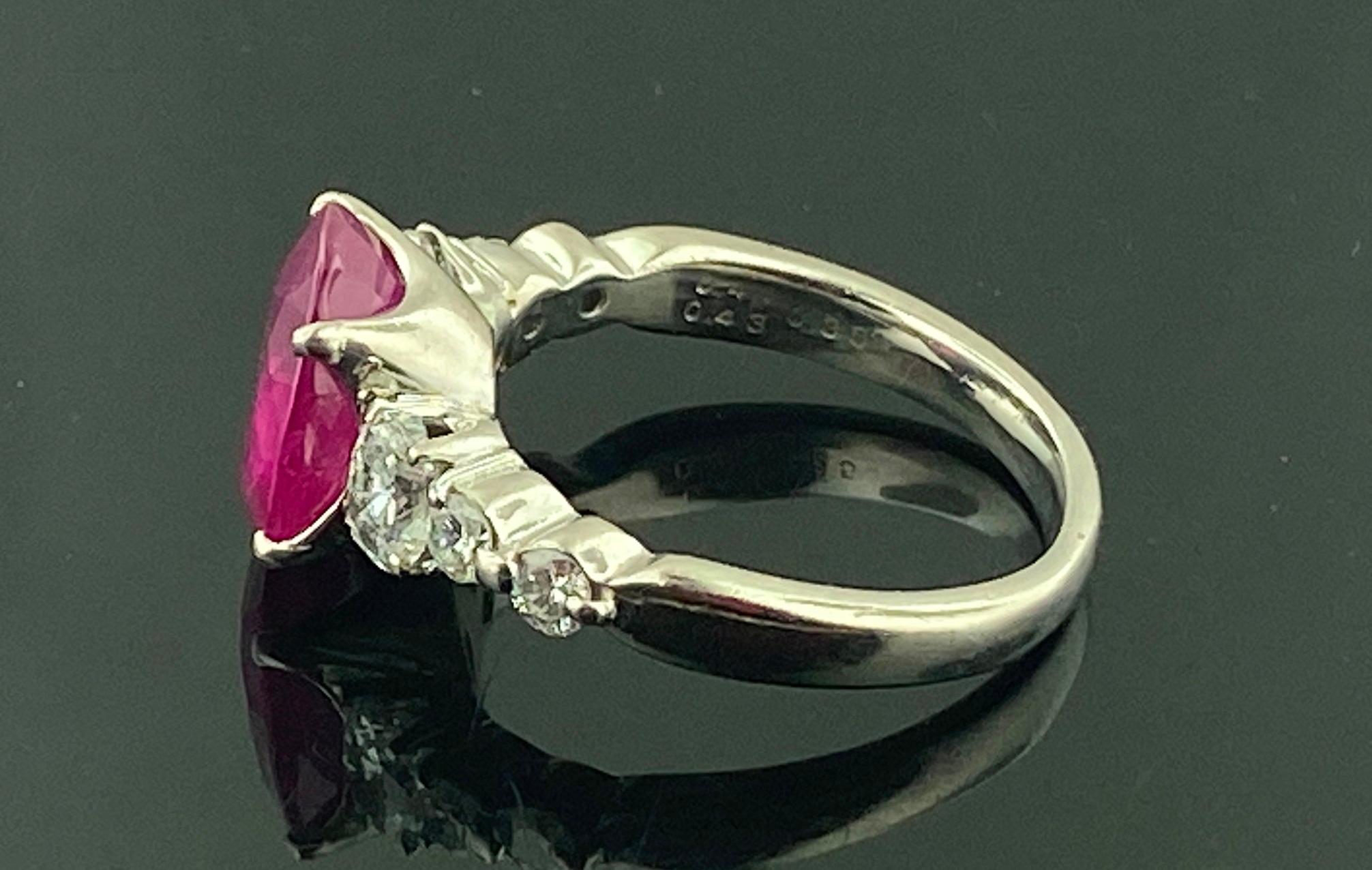Oval Cut Platinum 5.48 Ct Oval Ruby Ring with Diamonds For Sale