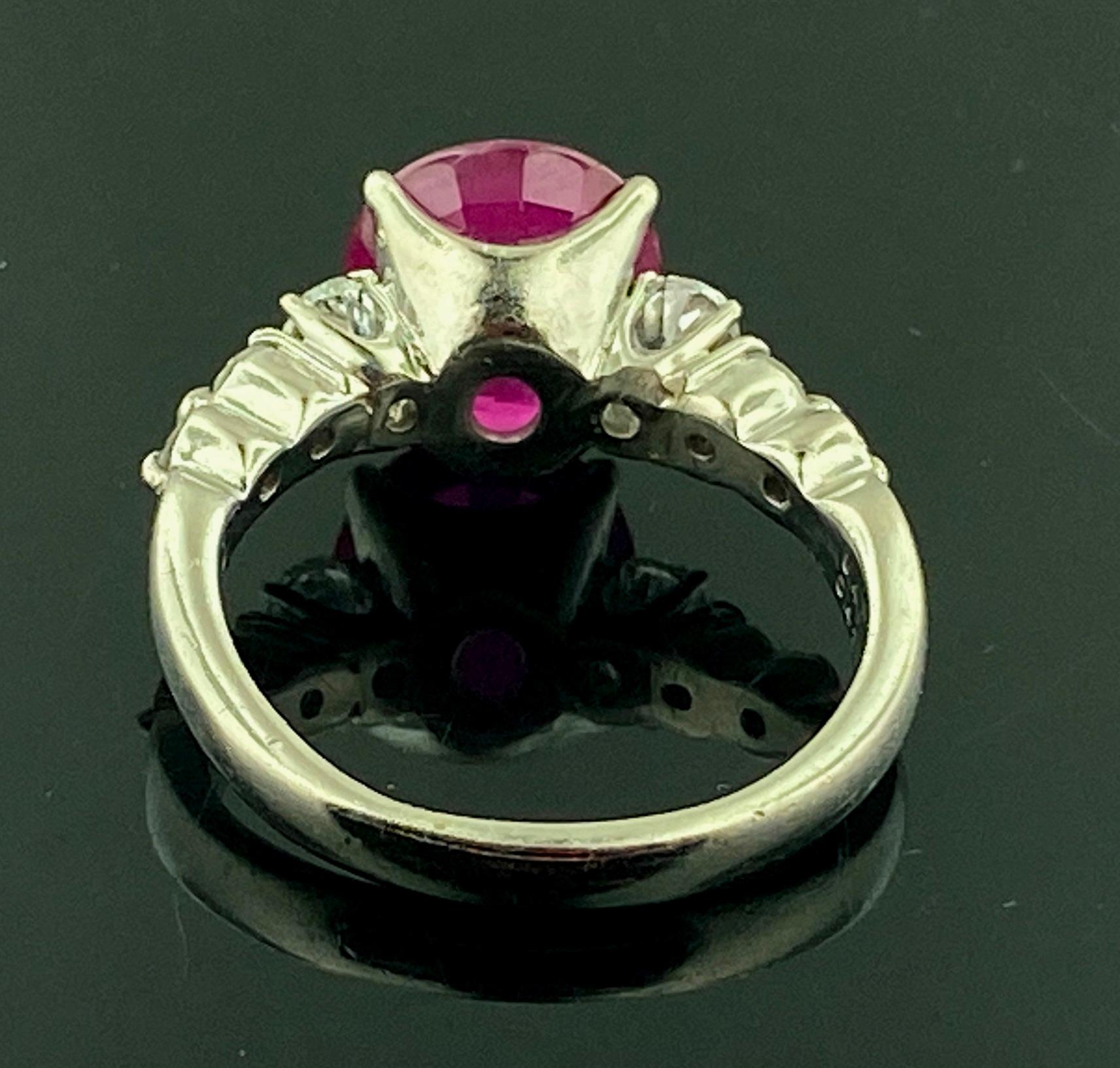 Platinum 5.48 Ct Oval Ruby Ring with Diamonds In Excellent Condition For Sale In Palm Desert, CA