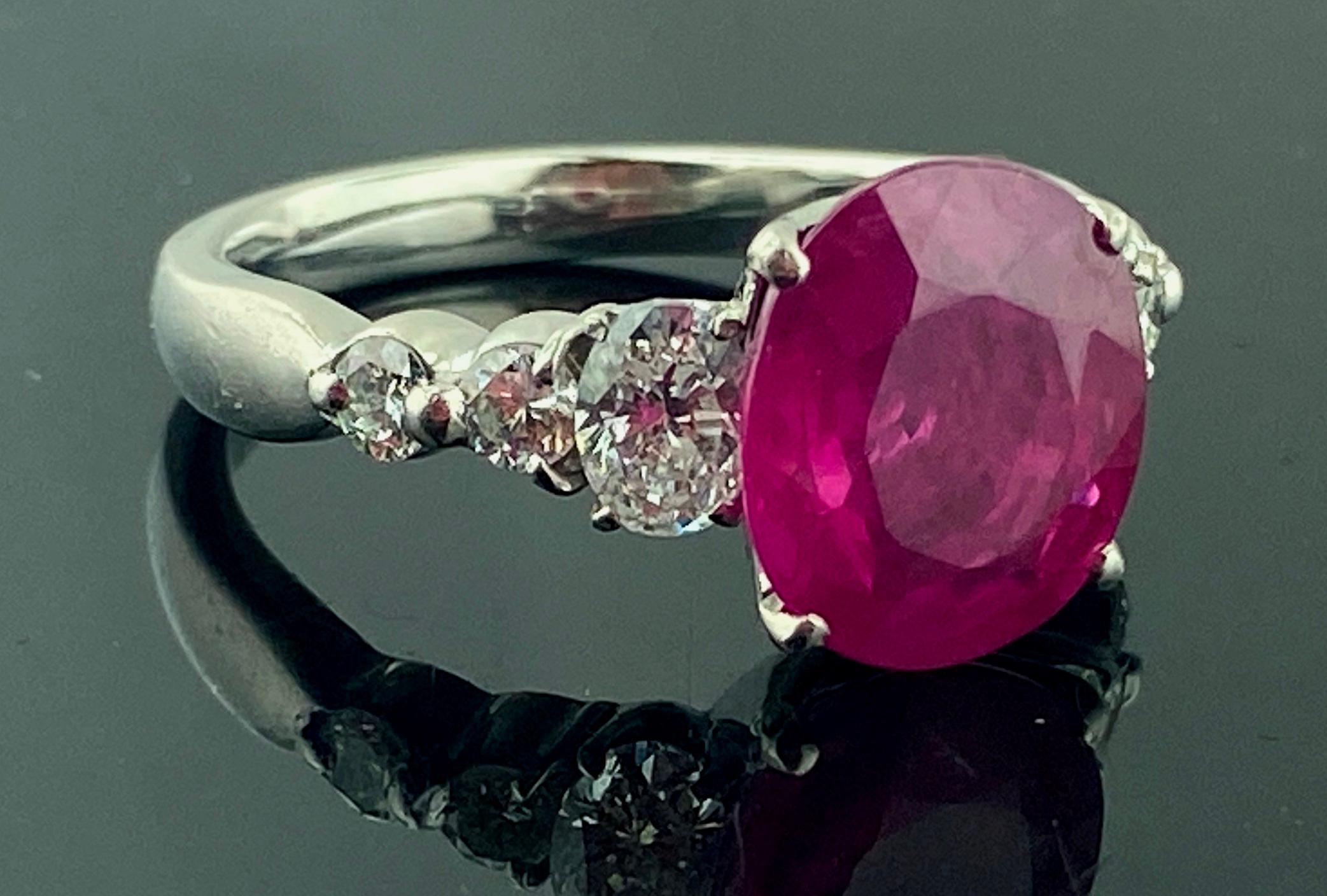 Platinum 5.48 Ct Oval Ruby Ring with Diamonds For Sale 1