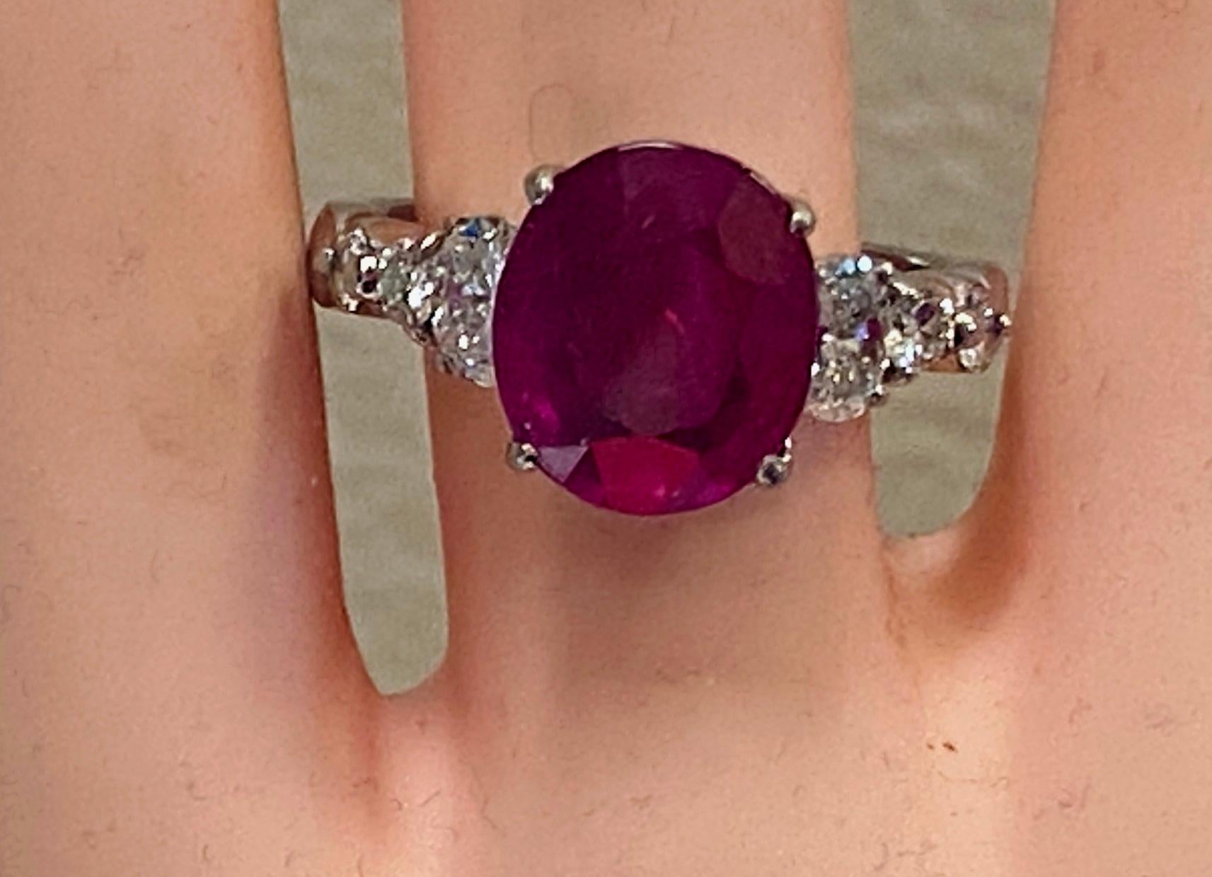 Platinum 5.48 Ct Oval Ruby Ring with Diamonds For Sale 2