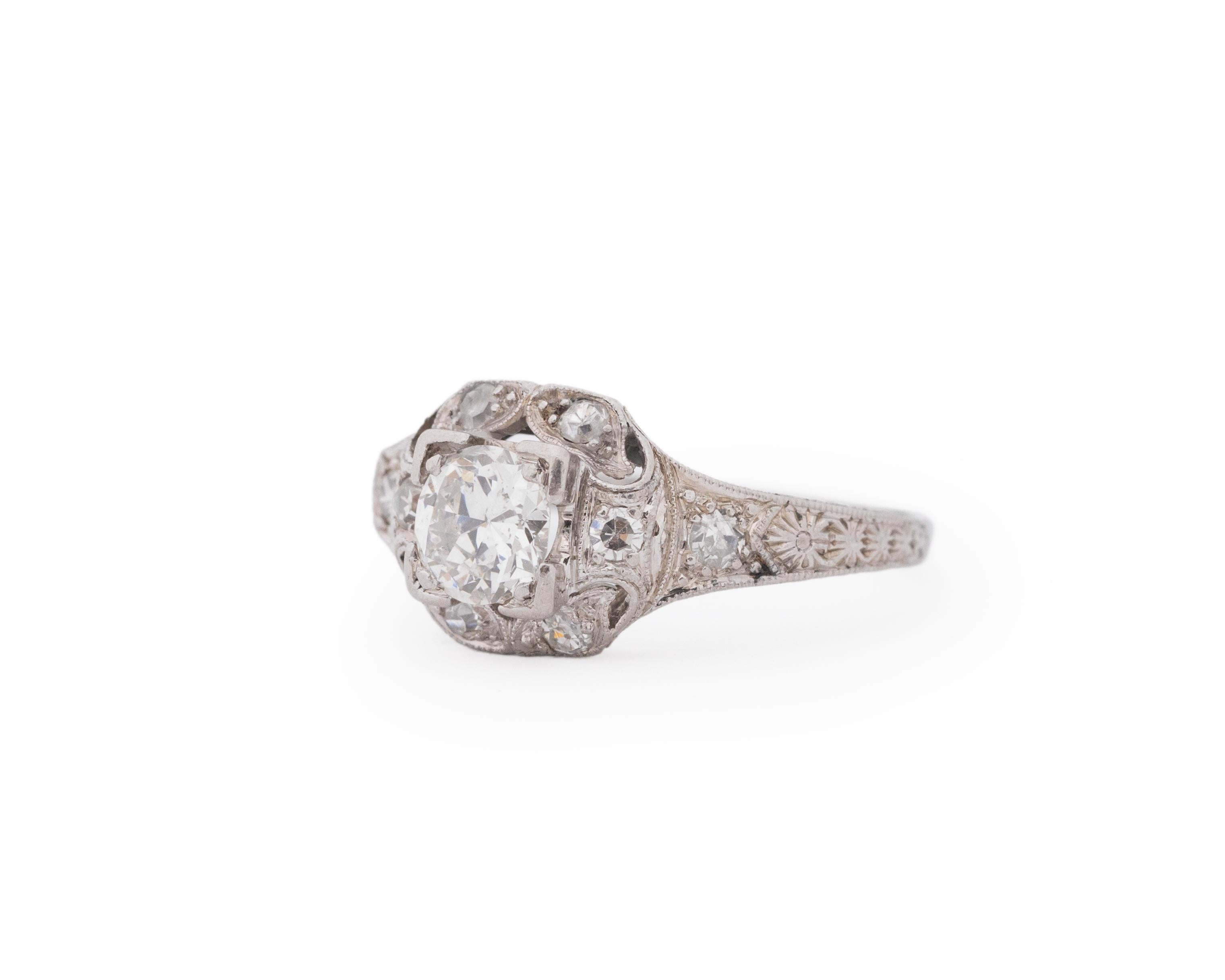 Art Deco Platinum .55 Carat Old European Brilliant Diamond Engagement Ring For Sale