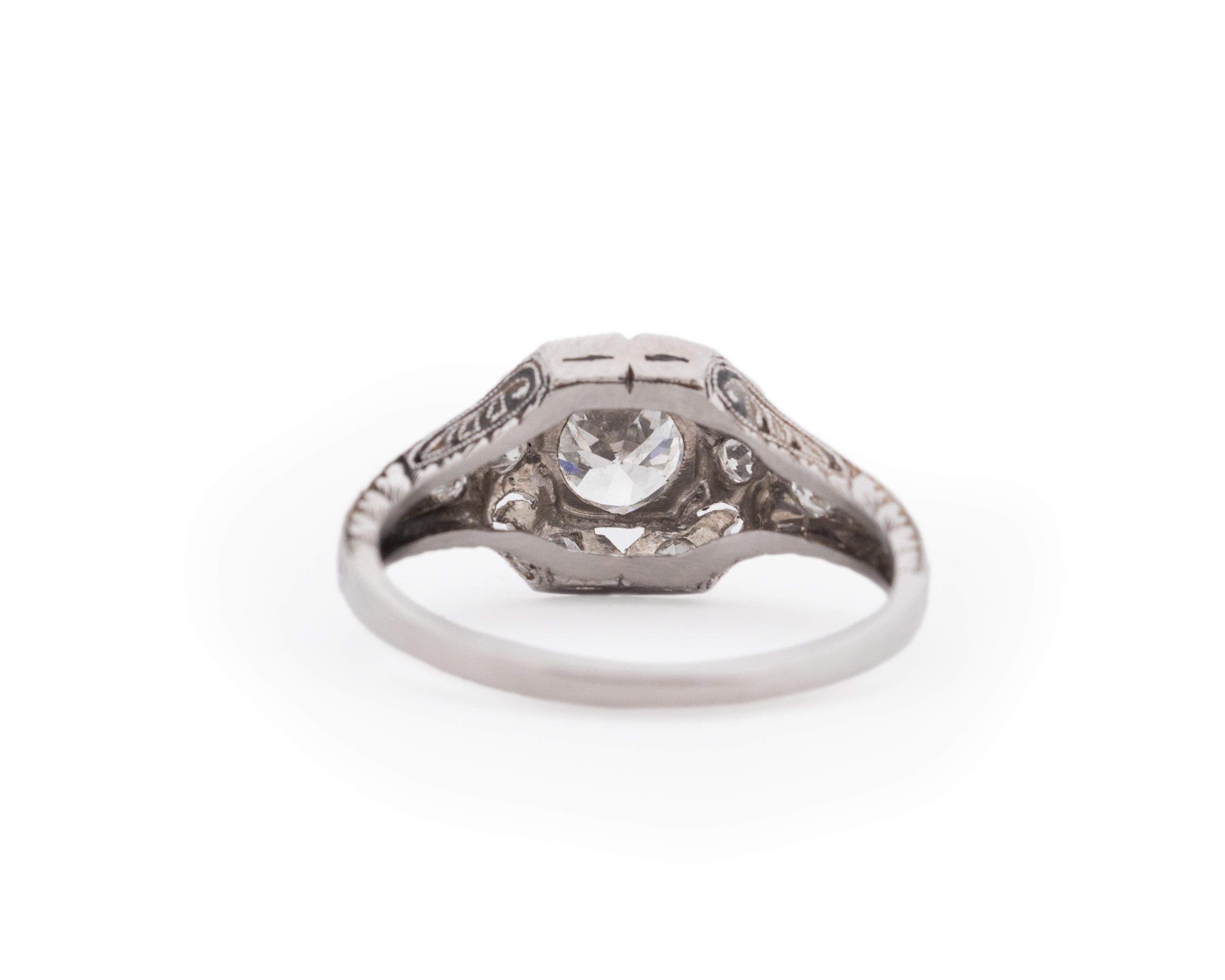 Old European Cut Platinum .55 Carat Old European Brilliant Diamond Engagement Ring For Sale