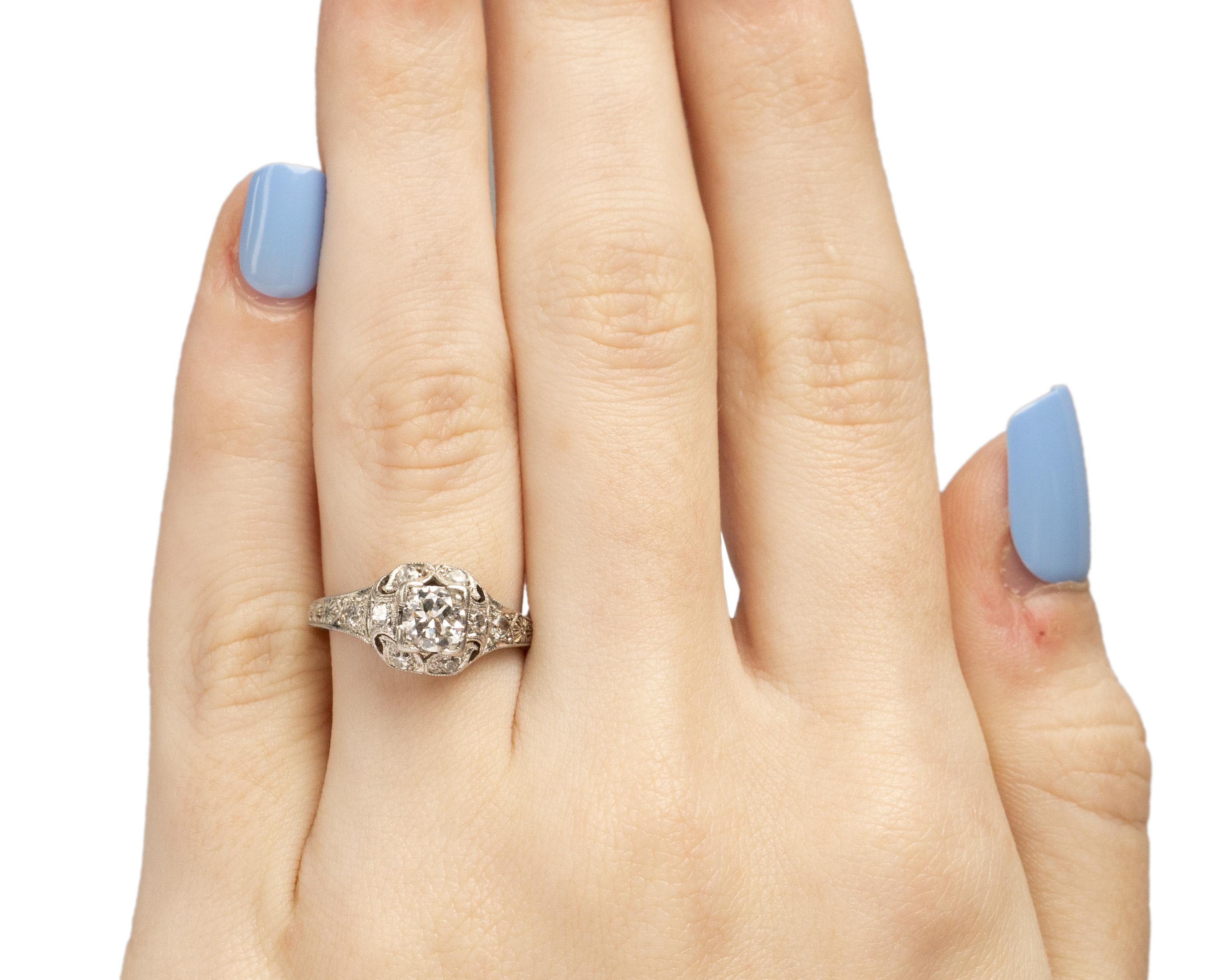Platinum .55 Carat Old European Brilliant Diamond Engagement Ring In Good Condition For Sale In Atlanta, GA