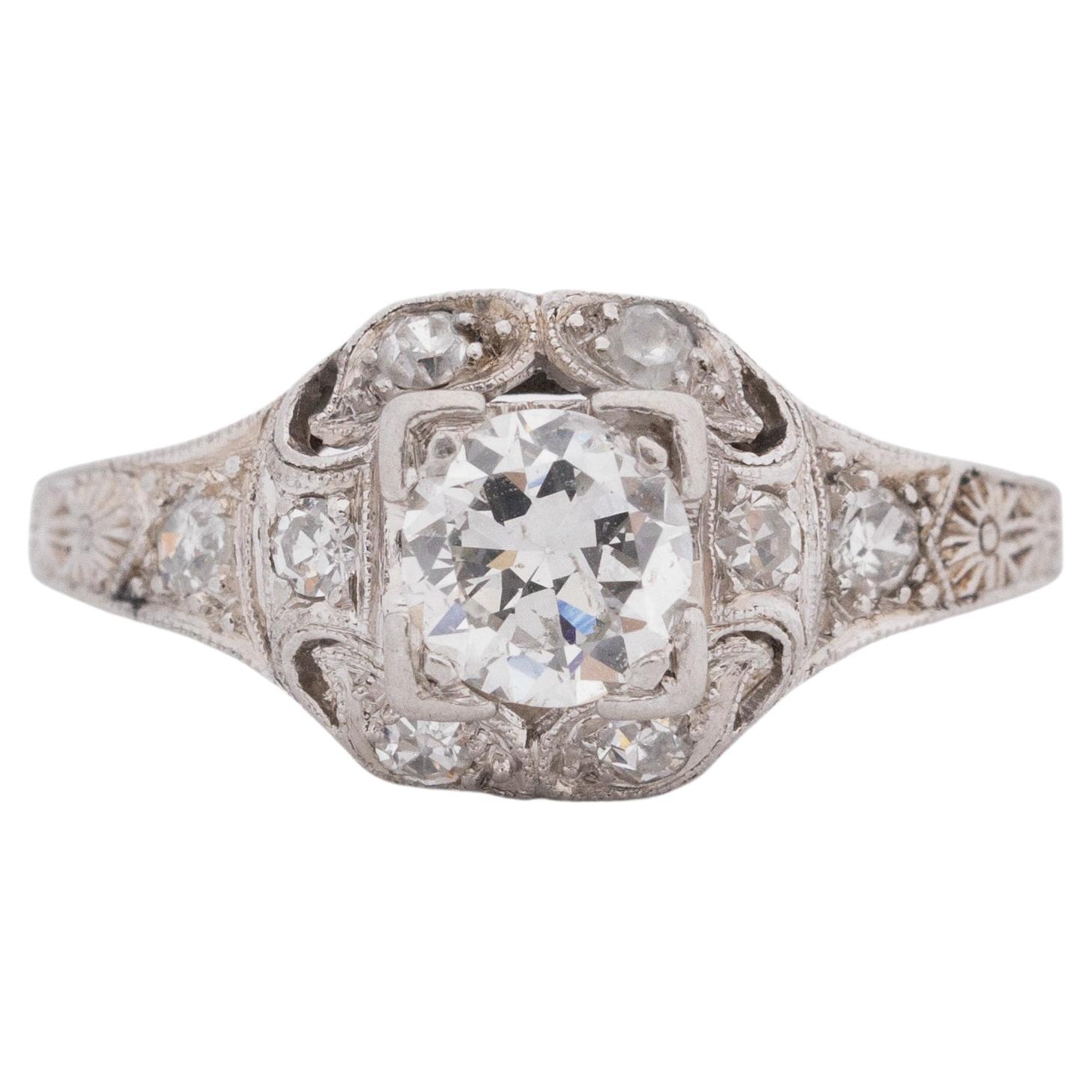 Platinum .55 Carat Old European Brilliant Diamond Engagement Ring For Sale