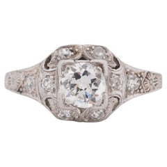Antique Platinum .55 Carat Old European Brilliant Diamond Engagement Ring