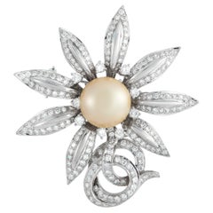Platinum 5.50ct Diamond and Pearl Sunflower Brooch  MF15-012326