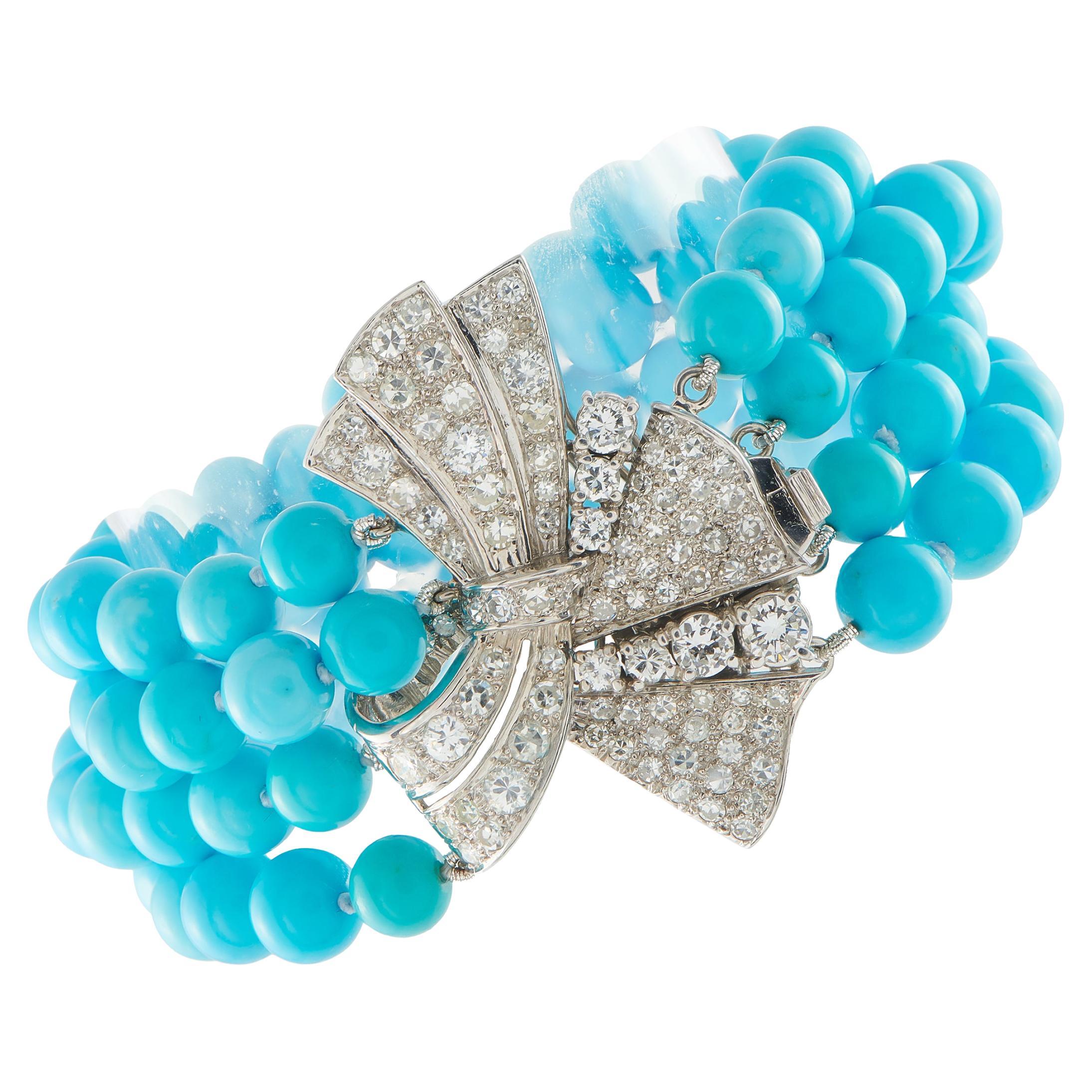 Platinum 5.50ct Diamond and Turquoise Bracelet MF21-012326 For Sale