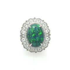 Platinum 5.50ctw GIA Australian Oval Black Opal Open Work Diamond Ring